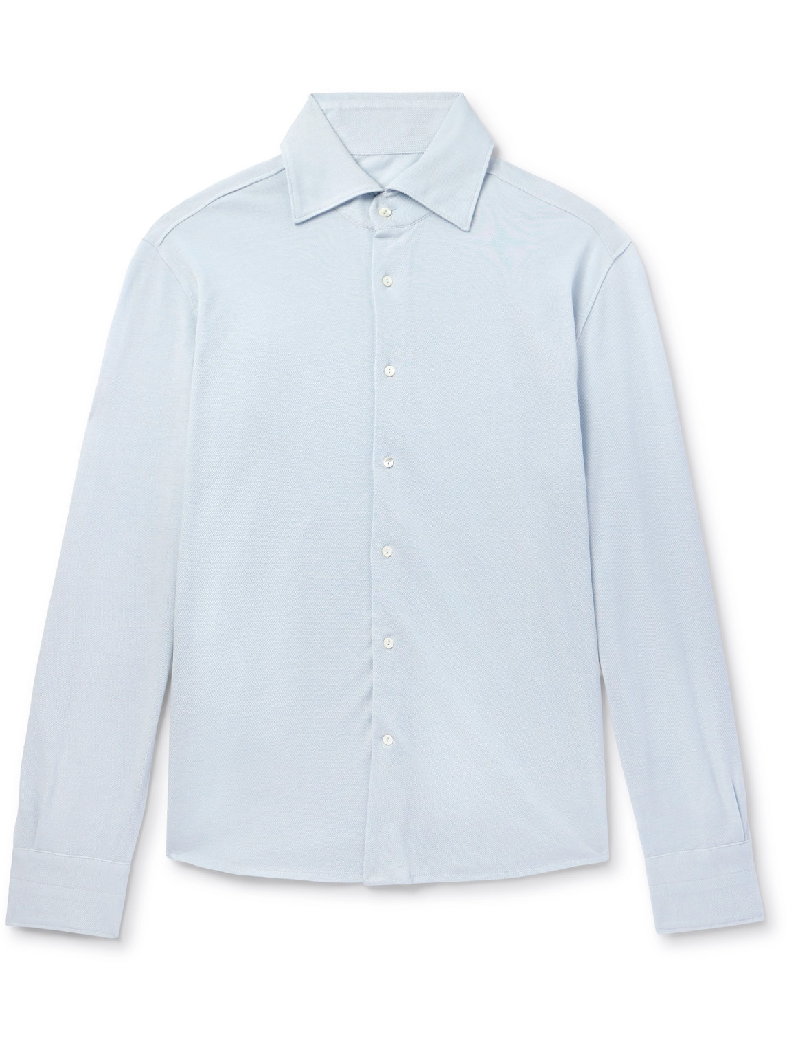 Shop Stòffa Cotton And Silk-blend Polo Shirt In Blue