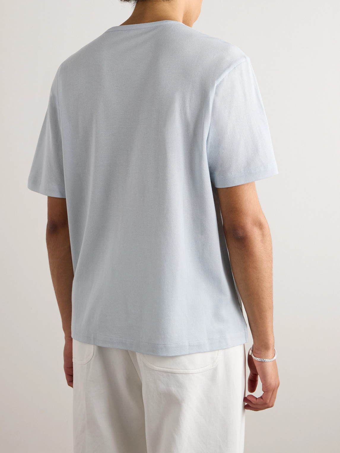 Shop Stòffa Cotton And Silk-blend Piqué T-shirt In Blue