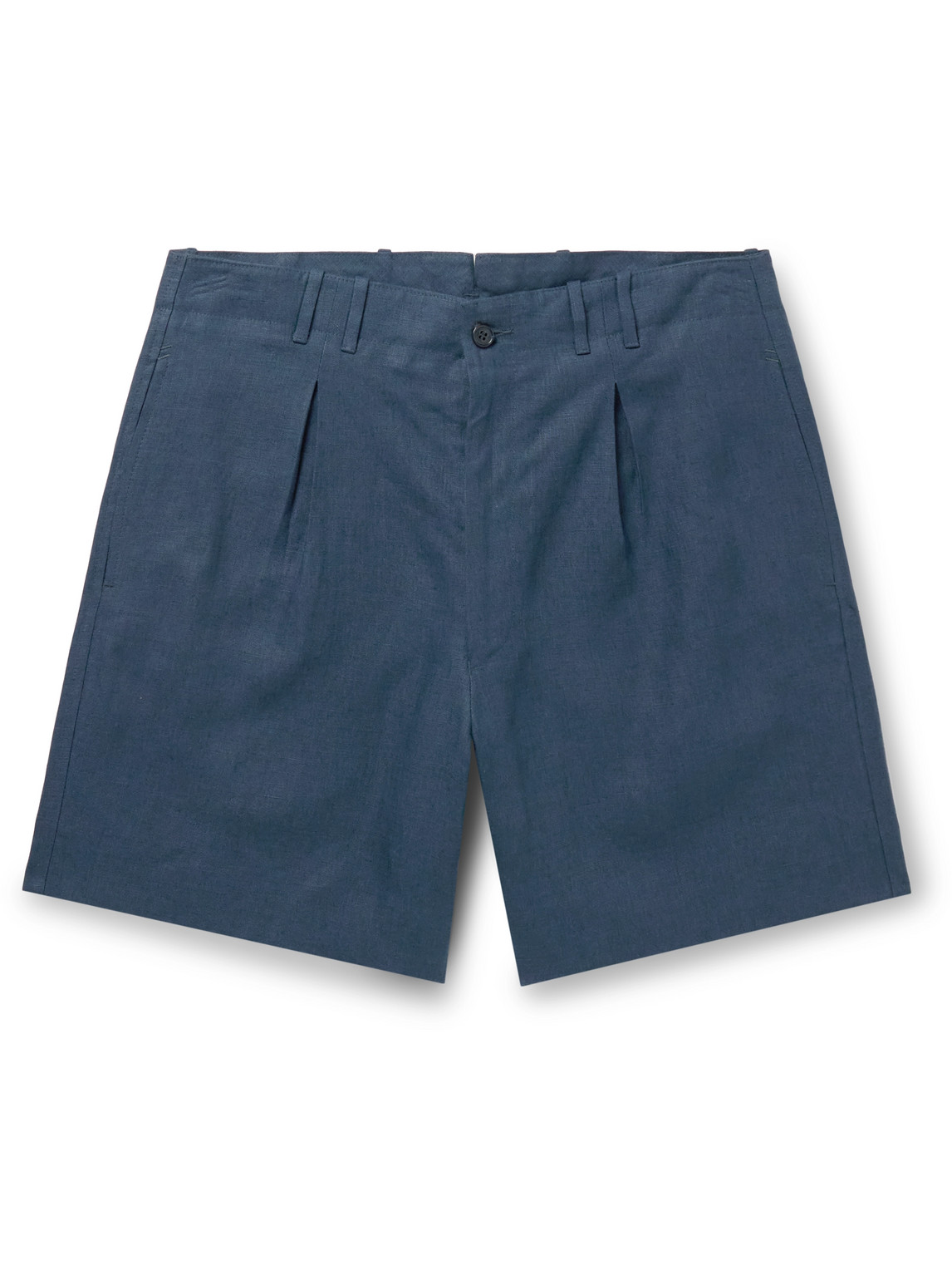 Stòffa Wide-leg Pleated Linen Shorts In Blue