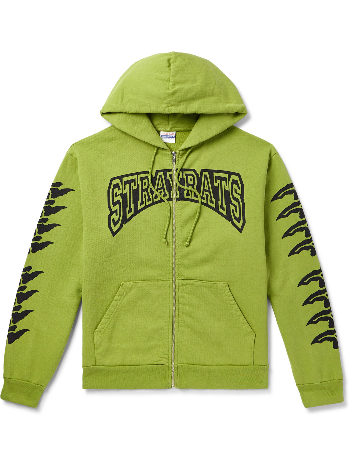 Stray Rats Logo-print Cotton-jersey Zip-up Hoodie In Green