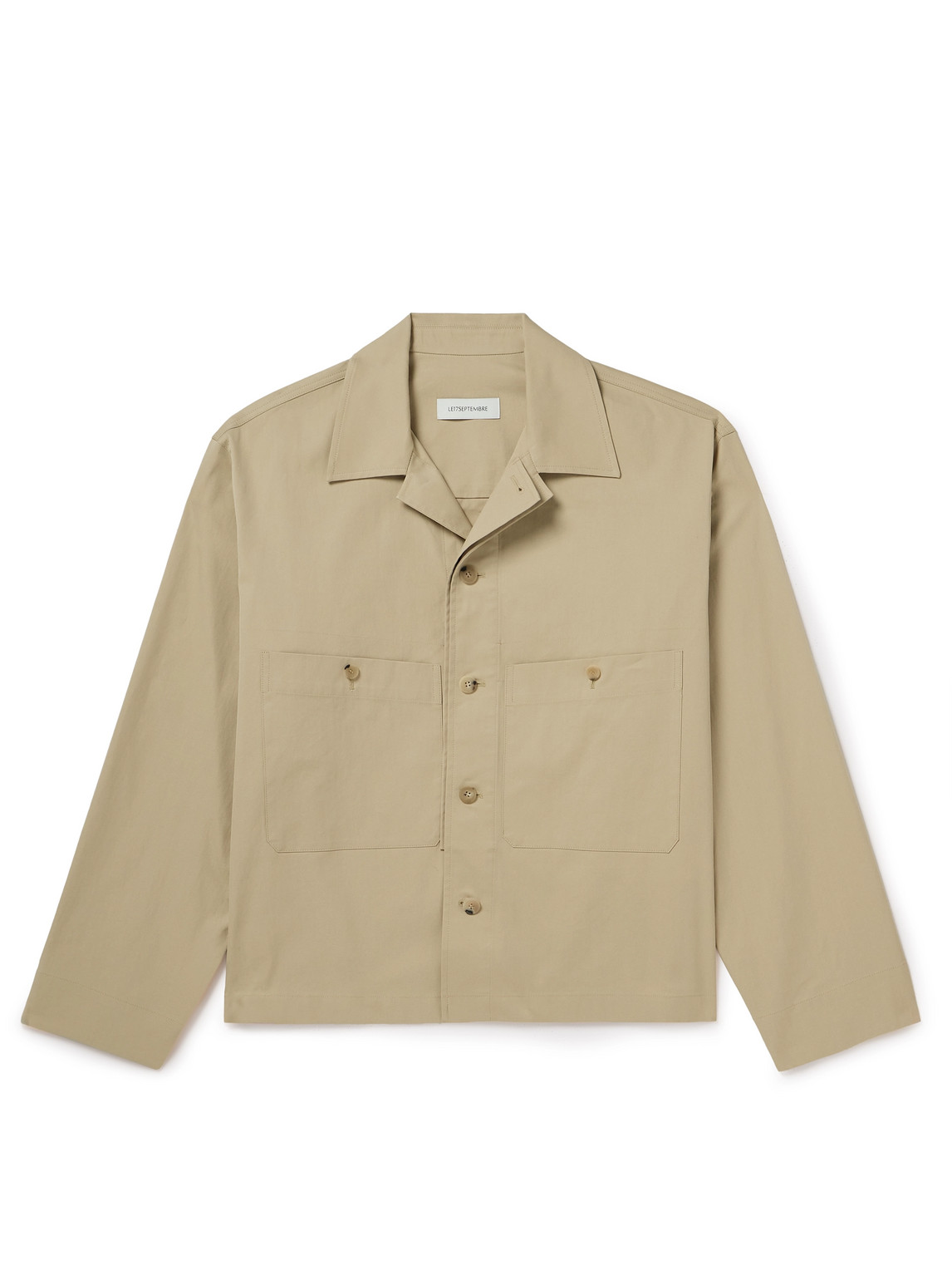 Shop Le 17 Septembre Camp-collar Cotton-blend Twill Overshirt In Neutrals