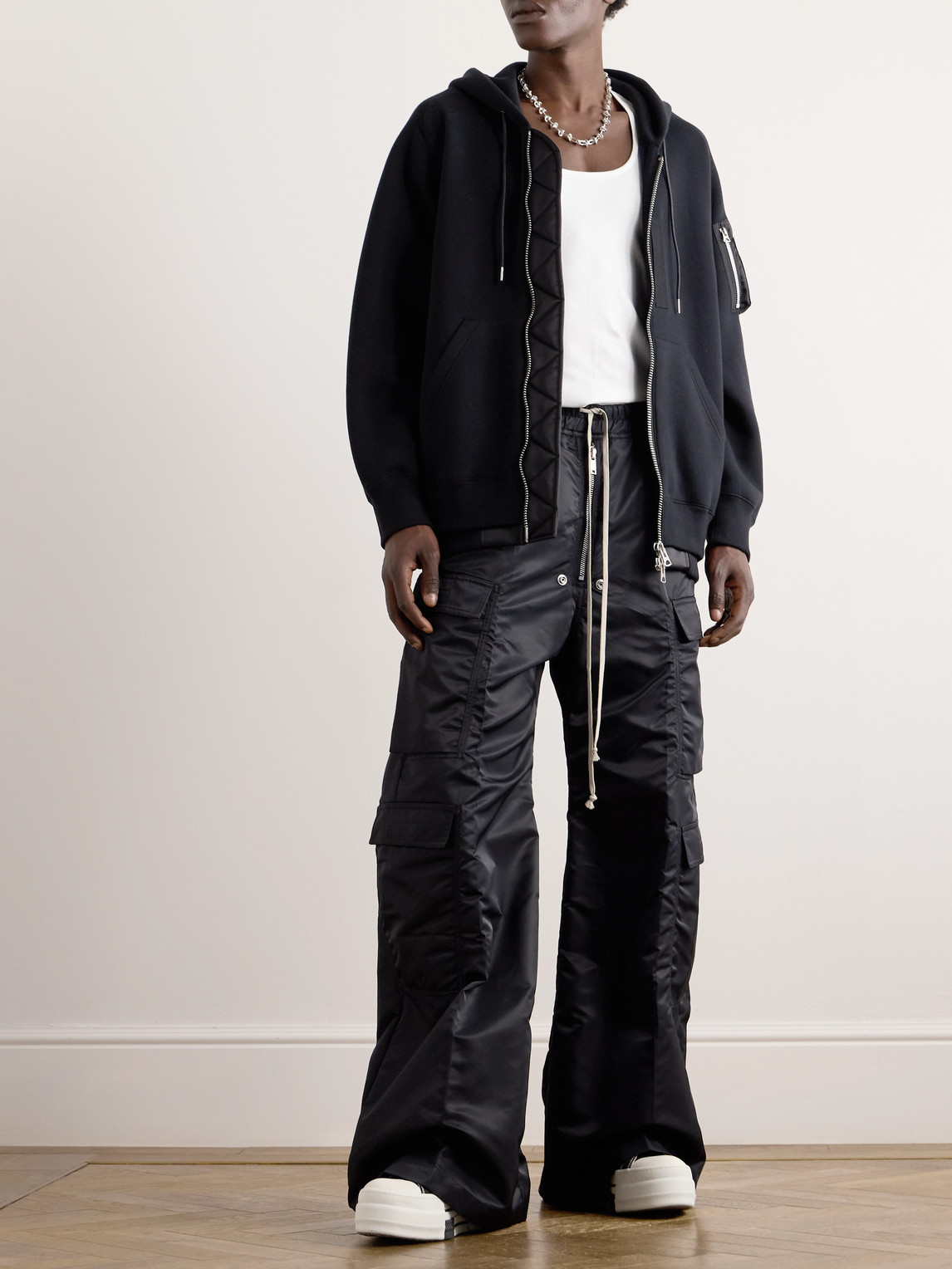 Shop Rick Owens Drkshdw Jumbo Bela Wide-leg Recycled-nylon Drawstring Cargo Trousers In Black