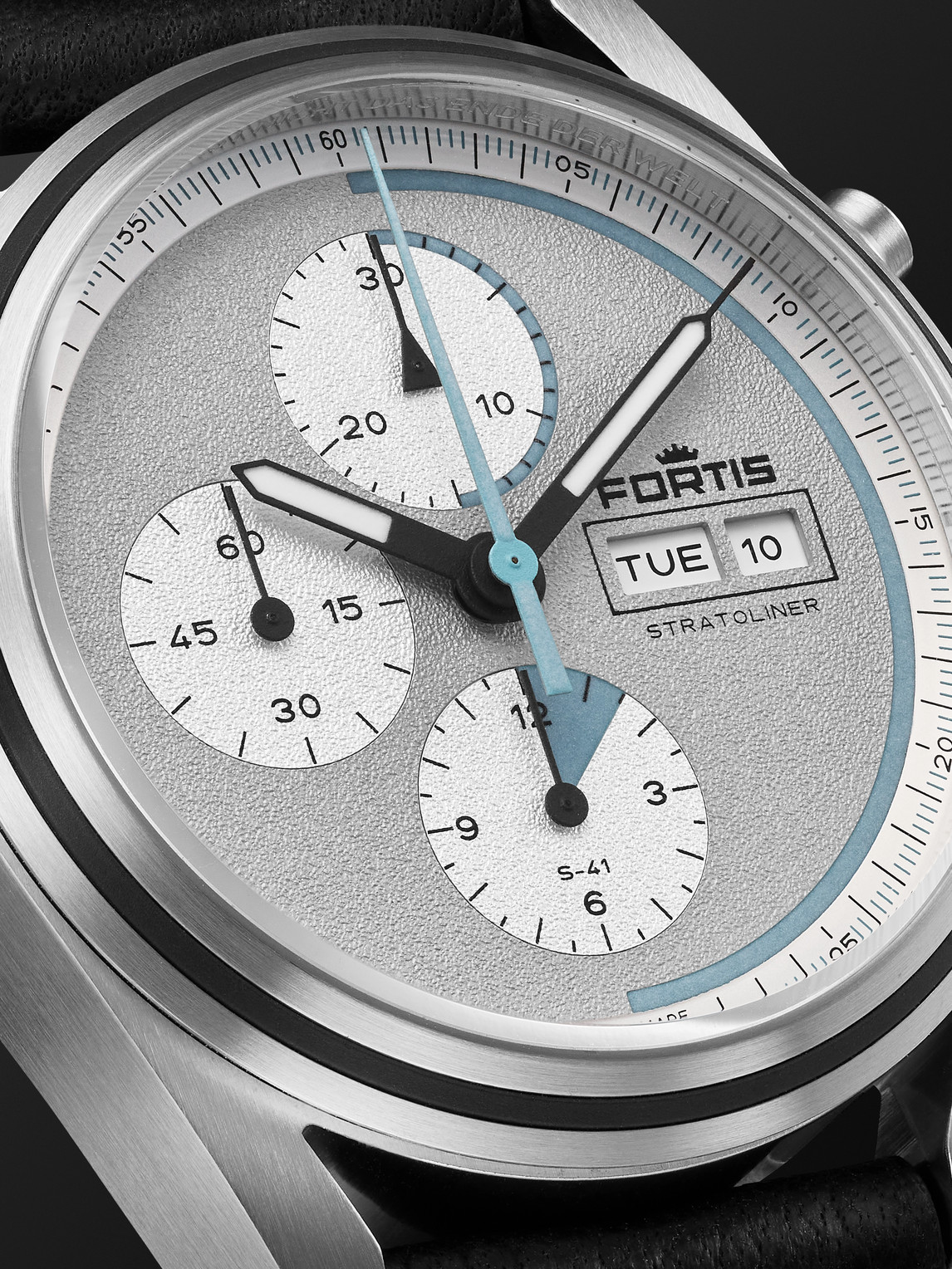 Shop Fortis Stratoliner S-41 Chronograph 41mm Recycled Stainless Steel And Leather Watch, Ref. No. F2340015 In Gray