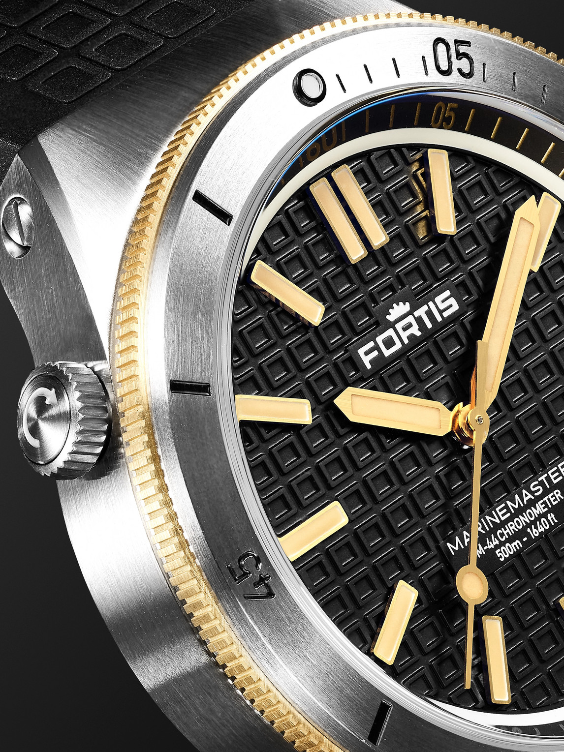 Shop Fortis Marinemaster M-44 44mm Automatic Recycled Stainless Steel, 18-karat Gold And Rubber Watch, Ref. F812 In Black