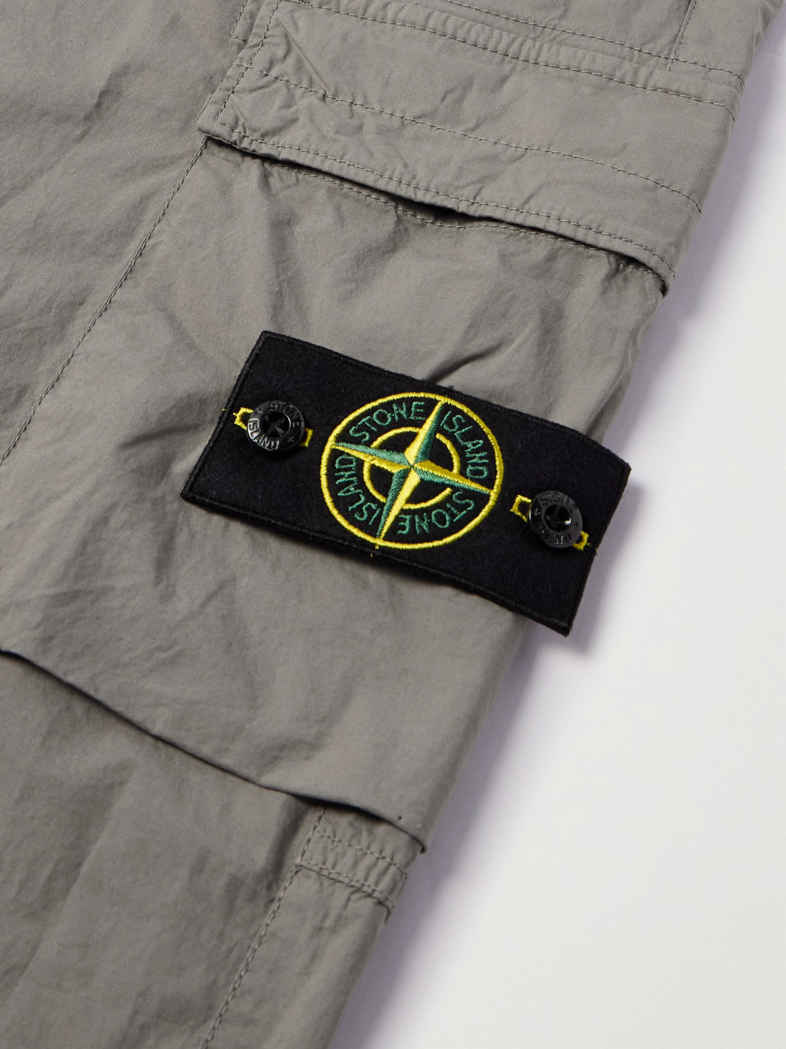 Shop Stone Island Tapered Cotton-blend Cargo Trousers In Gray