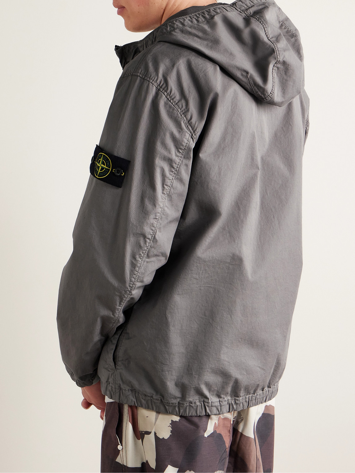 Shop Stone Island Logo-appliquéd Supima Cotton-blend Twill Hooded Jacket In Gray