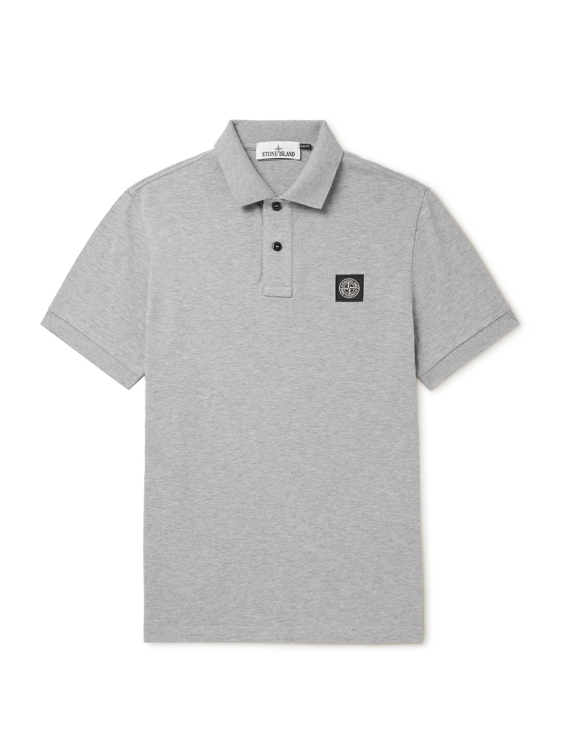 Stone Island Logo-appliquéd Cotton-blend Piqué Polo Shirt In Grey