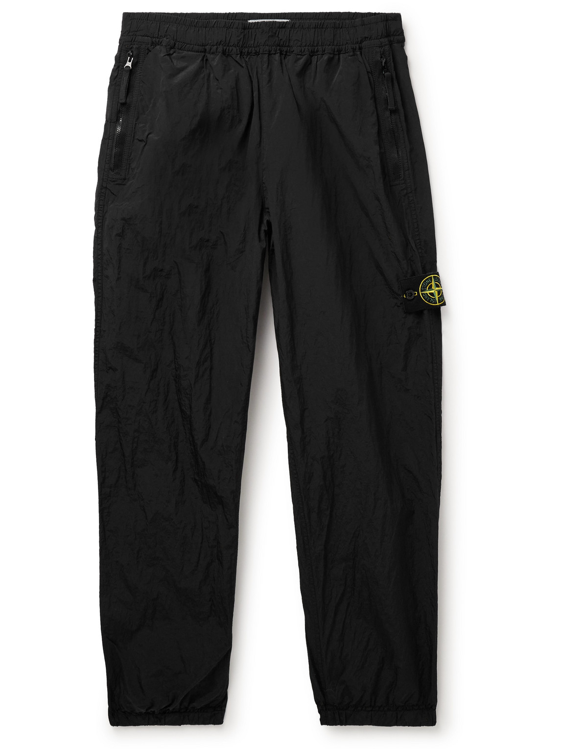 Stone Island Tapered Logo-appliquéd Econyl® Nylon Metal Trousers In Black