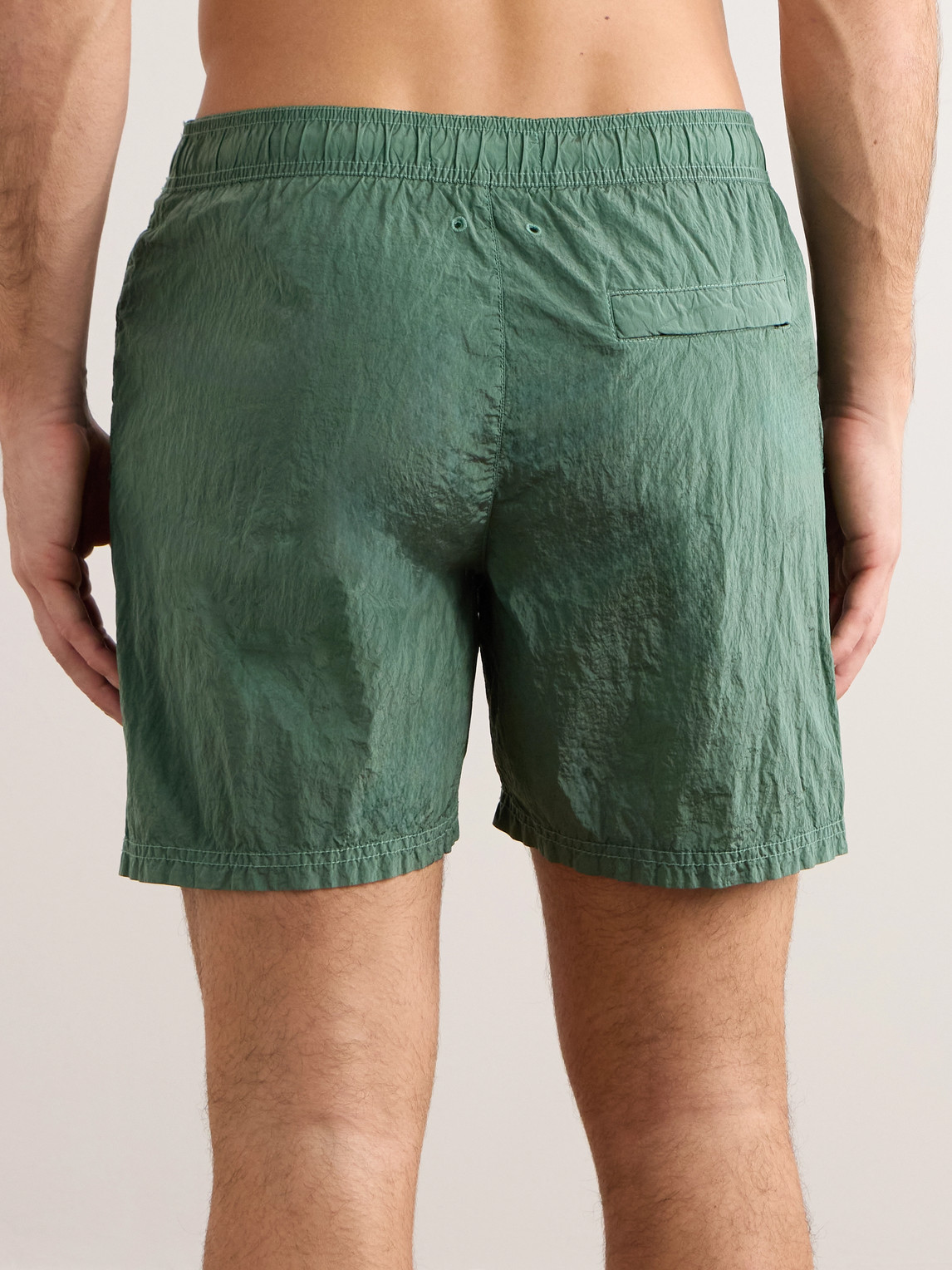 Shop Stone Island Straight-leg Mid-length Logo-appliquéd Nylon Metal Swim Shorts In Green