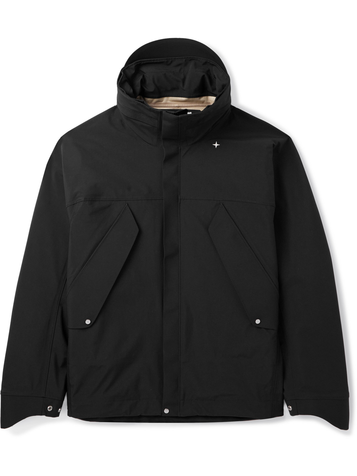 Stone Island Logo-embroidered Shell Hooded Jacket In Black