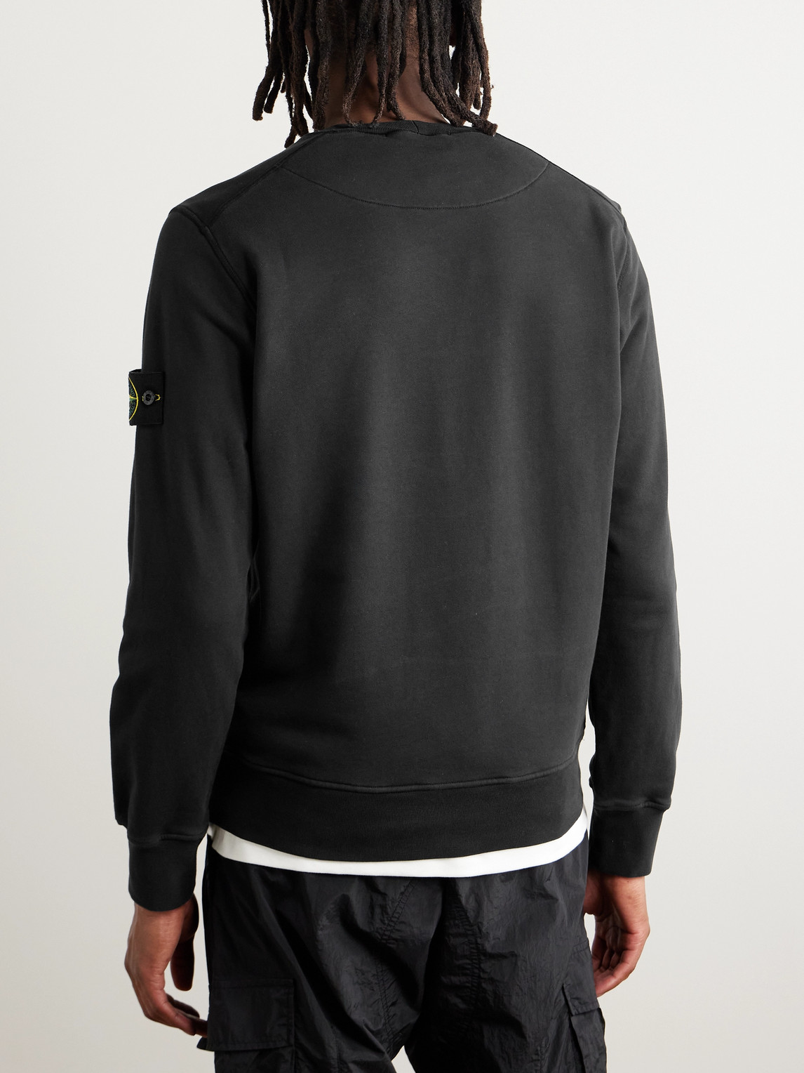 Shop Stone Island Logo-appliquéd Garment-dyed Cotton-jersey Sweatshirt In Black