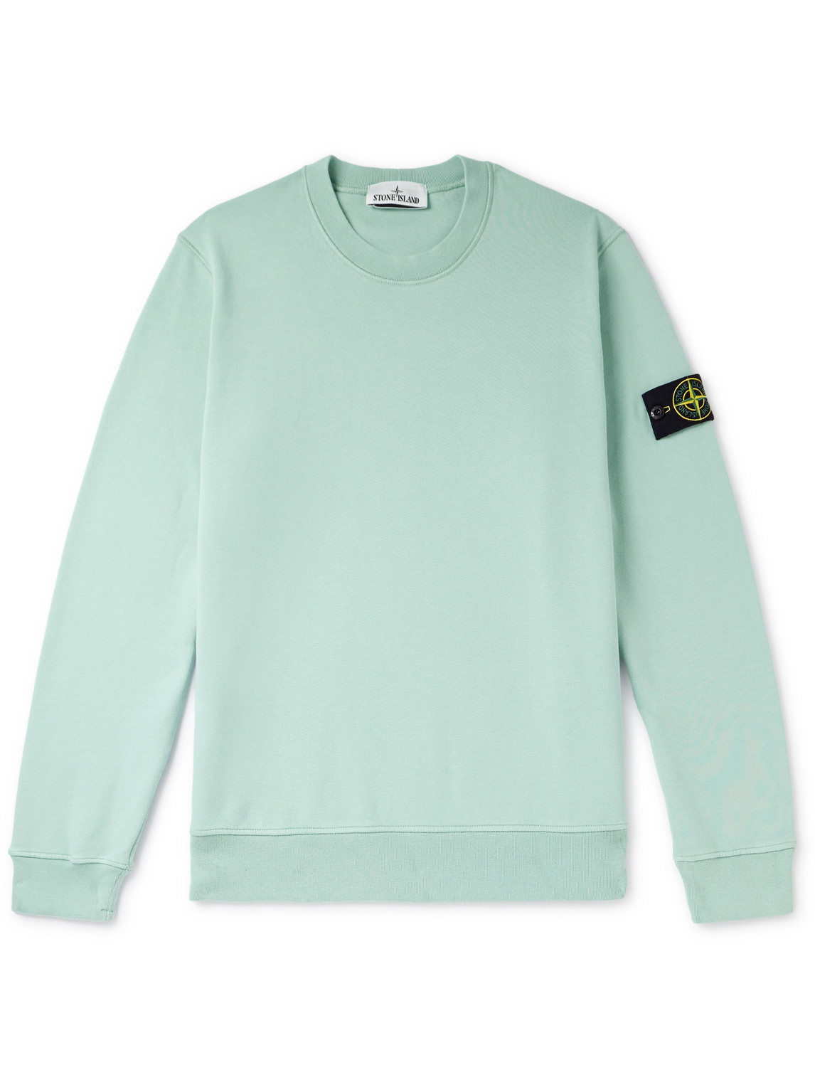 Stone Island Logo-appliquéd Garment-dyed Cotton-jersey Sweatshirt In Green