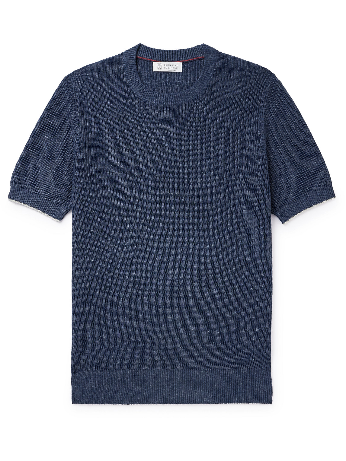 Brunello Cucinelli Ribbed Linen And Cotton-blend T-shirt In Blue