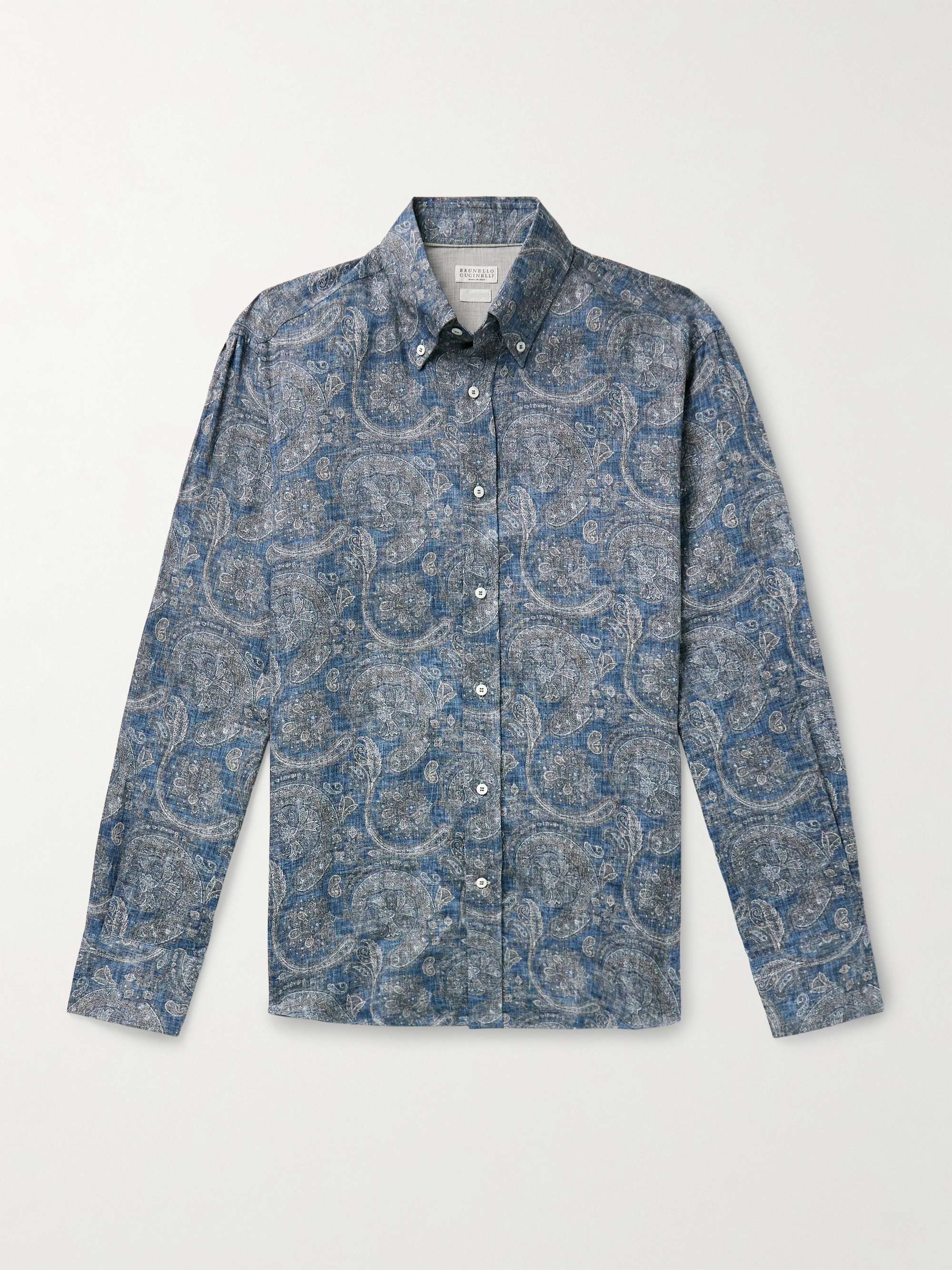 Brunello Cucinelli paisley-print linen shirt - Blue