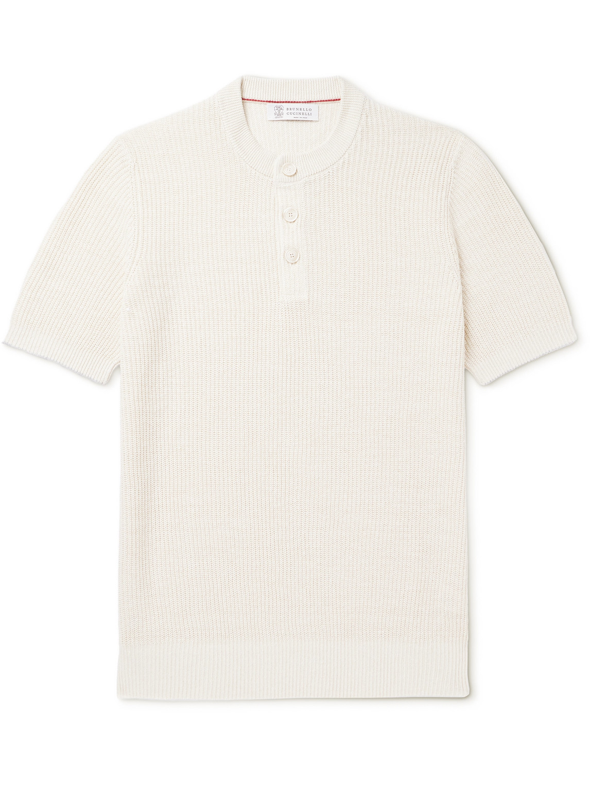 Brunello Cucinelli Ribbed Linen And Cotton-blend Henley T-shirt In Neutrals