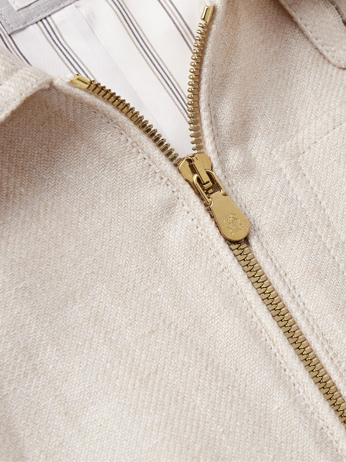 Shop Brunello Cucinelli Linen, Wool And Silk-blend Twill Harrington Jacket In Neutrals