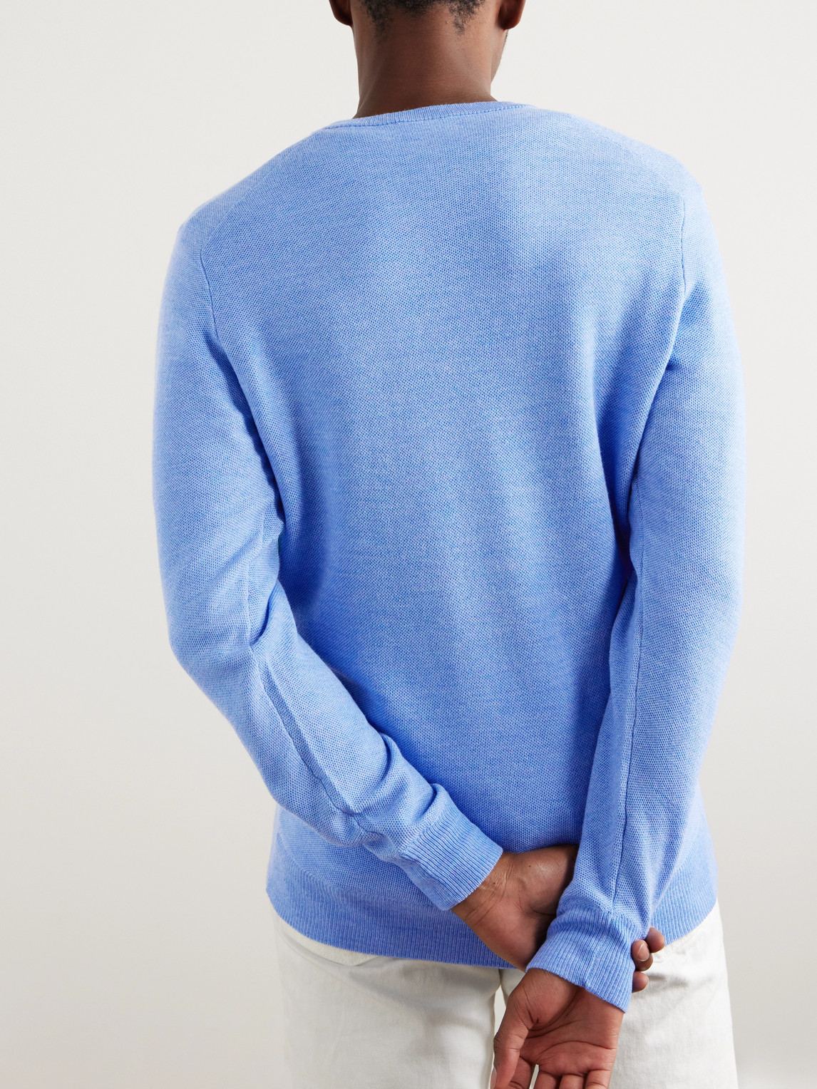 Shop Peter Millar Dover Honeycomb-knit Merino Wool Sweater In Blue