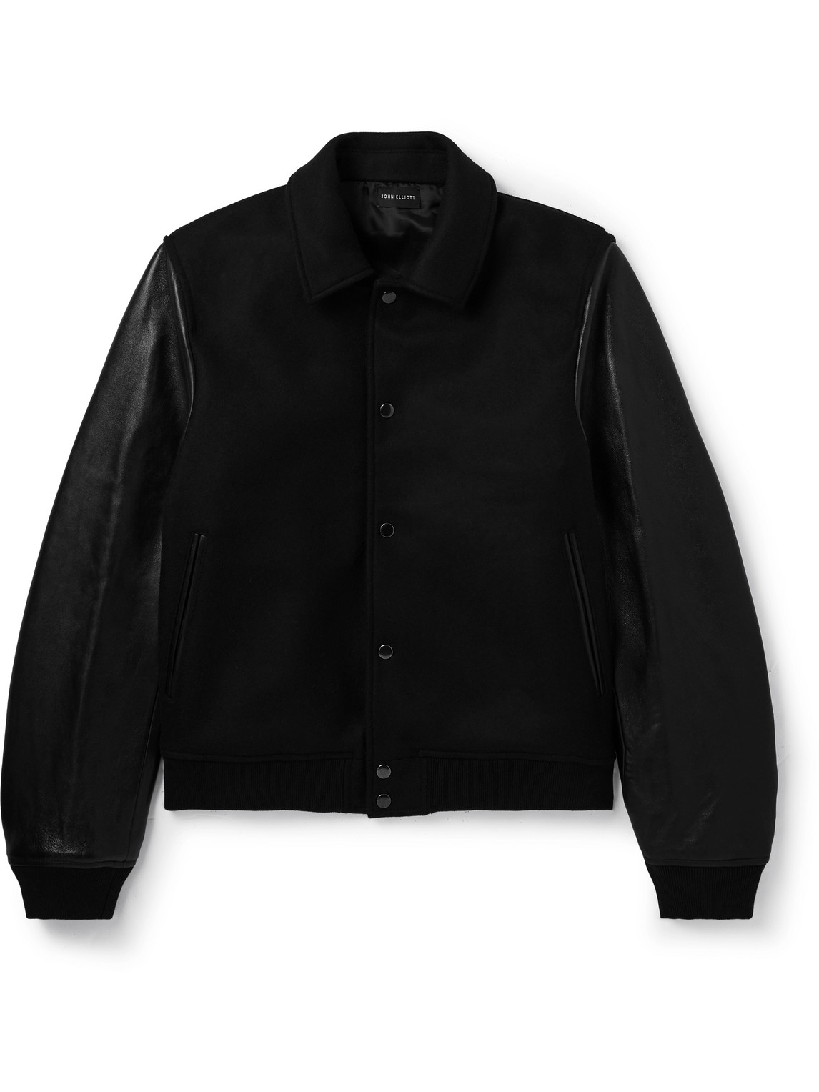 John Elliott Wool-blend And Leather Varsity Jacket In Black
