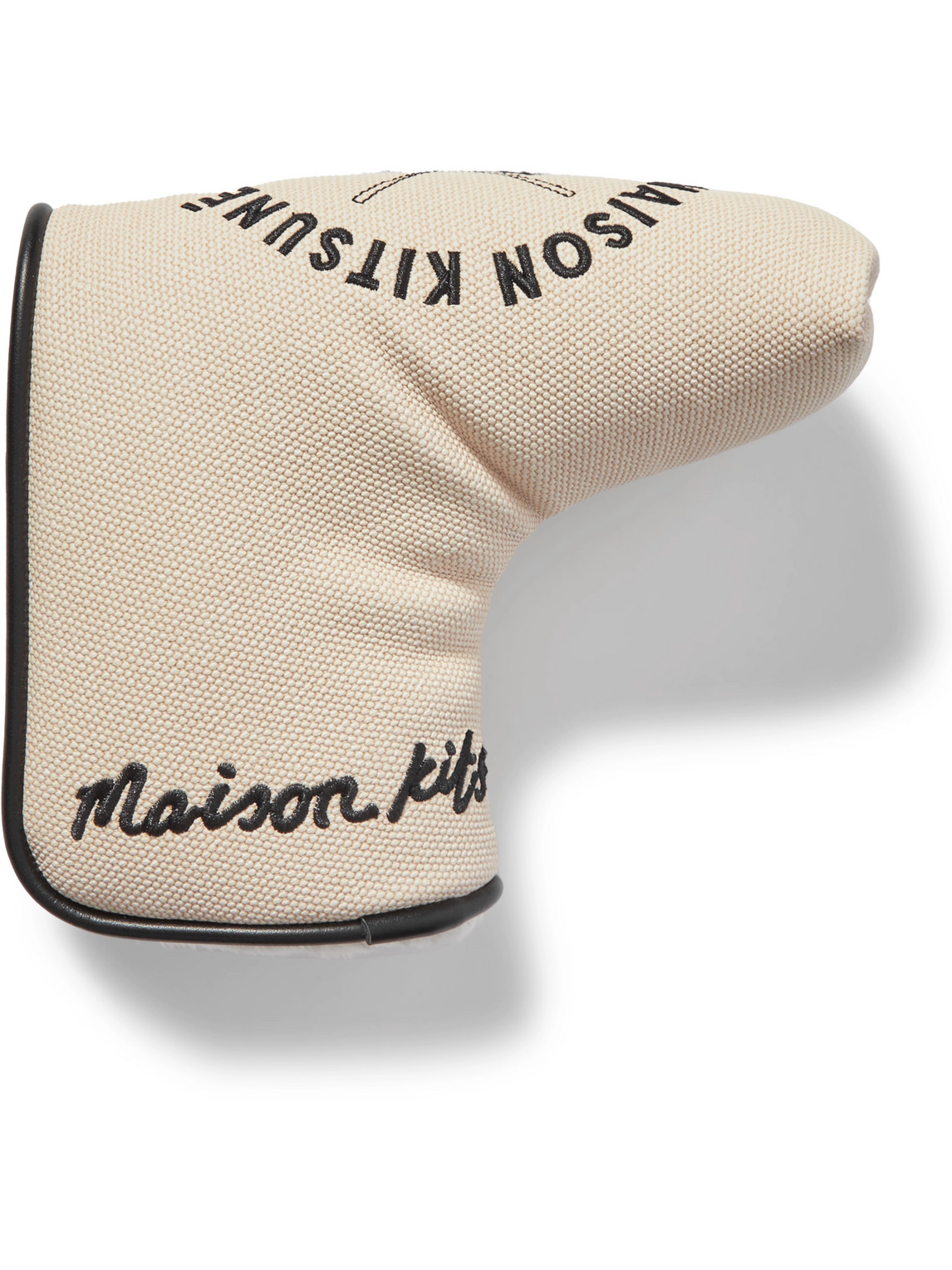 Maison Kitsuné Leather-trimmed Faux Shearling-lined Embroidered Canvas Blade Cover In Neutrals