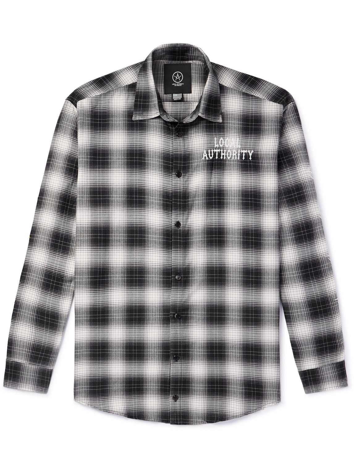 Local Authority Razor Wave Logo-embroidered Checked Cotton-flannel Shirt In Black
