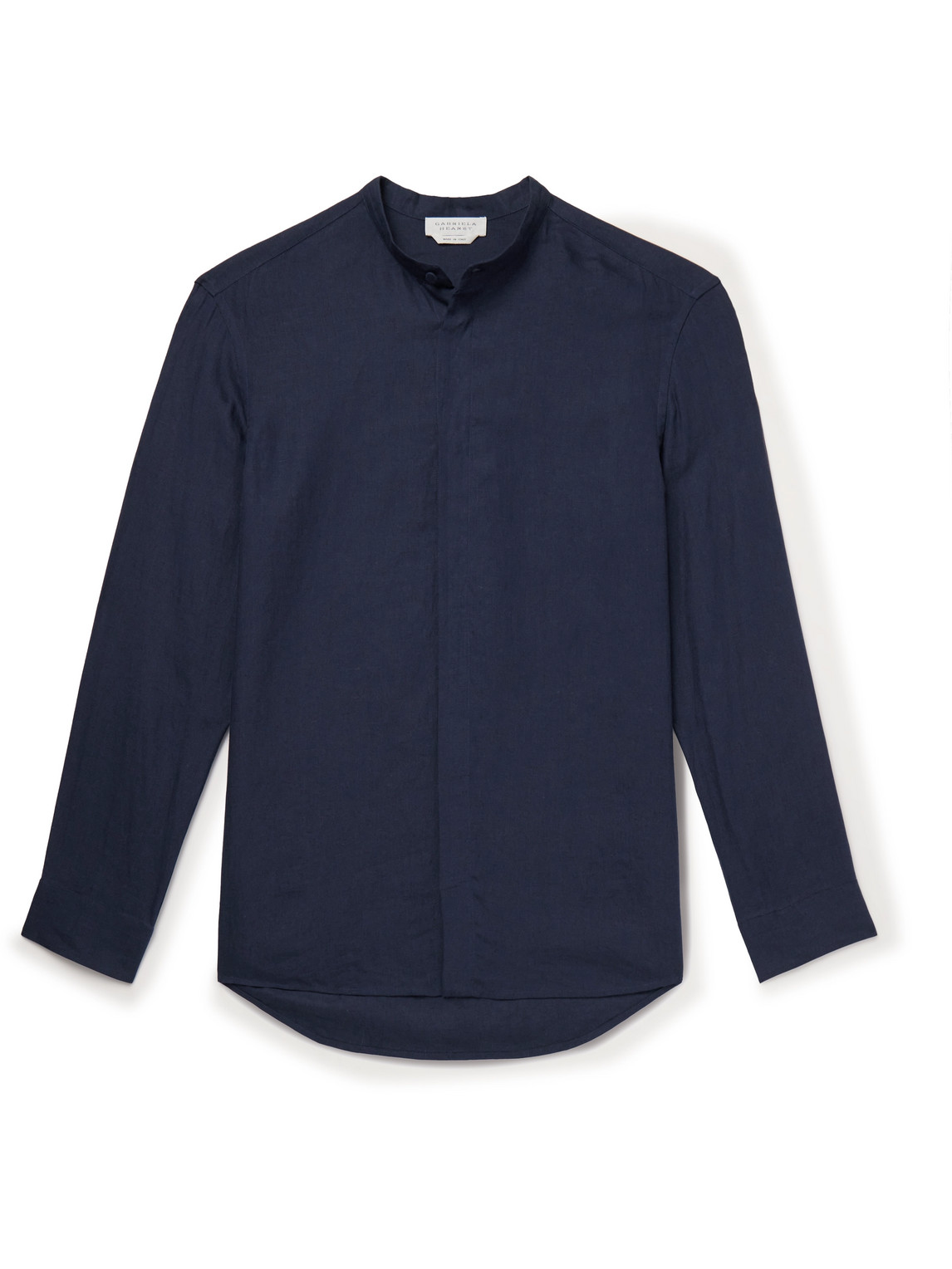 Gabriela Hearst Ollie Grandad-collar Linen-voile Shirt In Blue