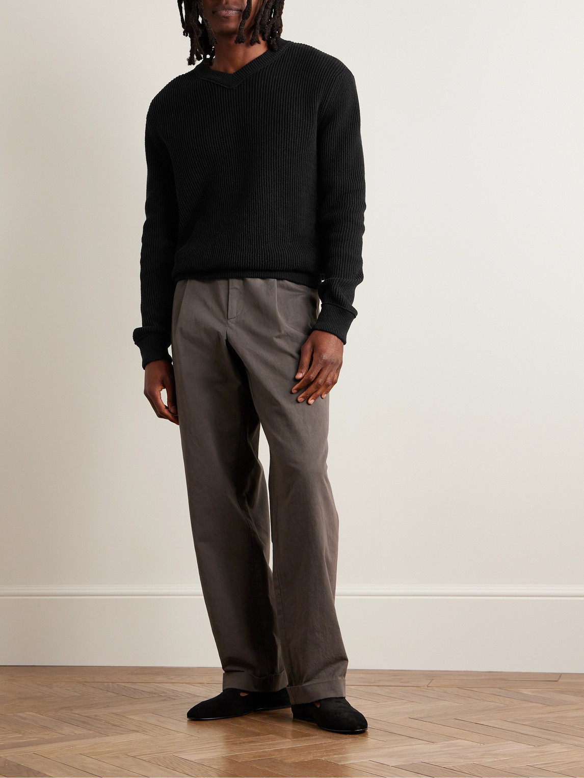 Shop The Row Corbin Ribbed Cotton Sweater In Black