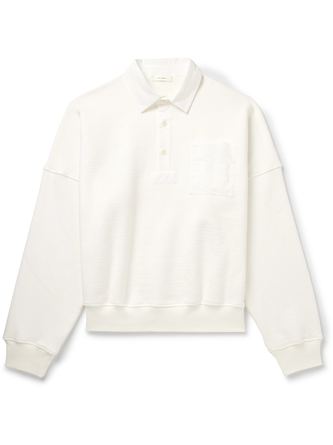 The Row Dende Poplin-trimmed Brushed Stretch-cotton Polo Shirt In White