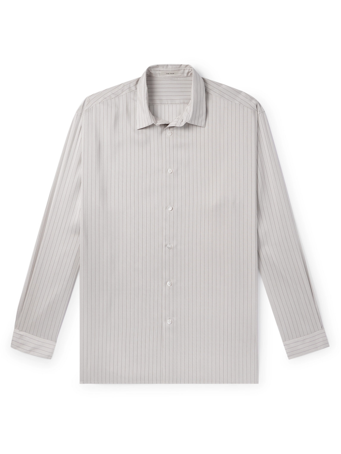 The Row Albie Striped Silk Shirt In Gray