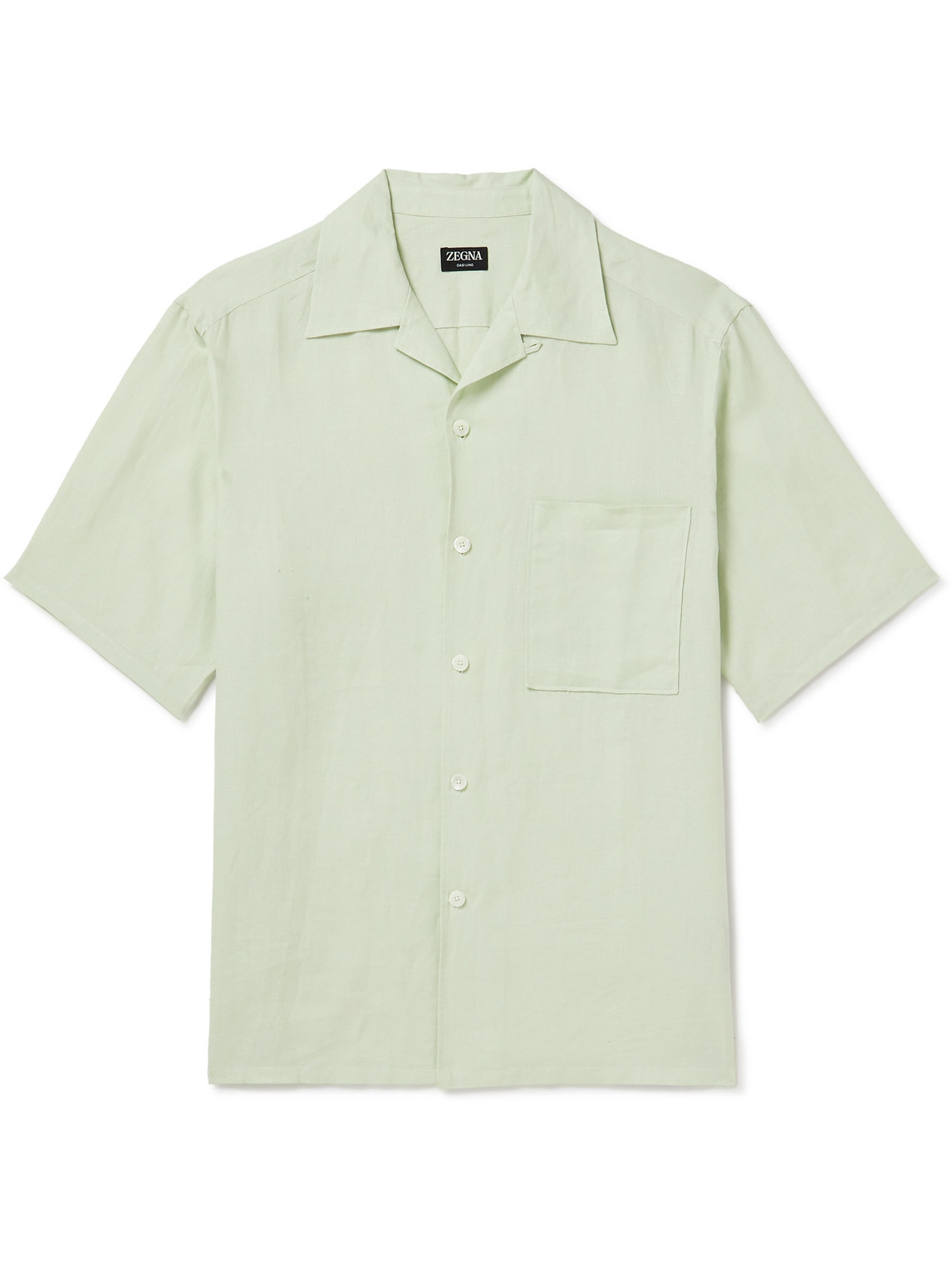 Zegna Camp-collar Oasi Linen Shirt In Green