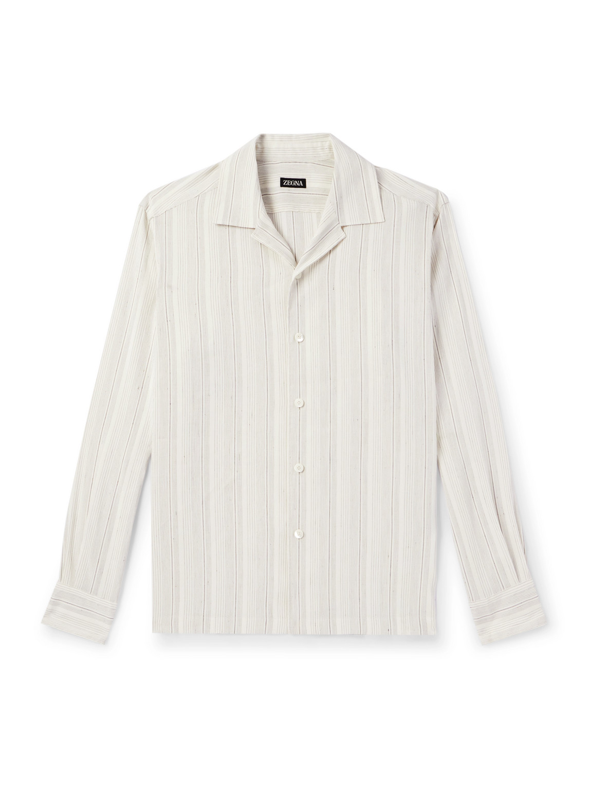 Zegna Camp-collar Striped Linen And Silk-blend Shirt In Neutrals