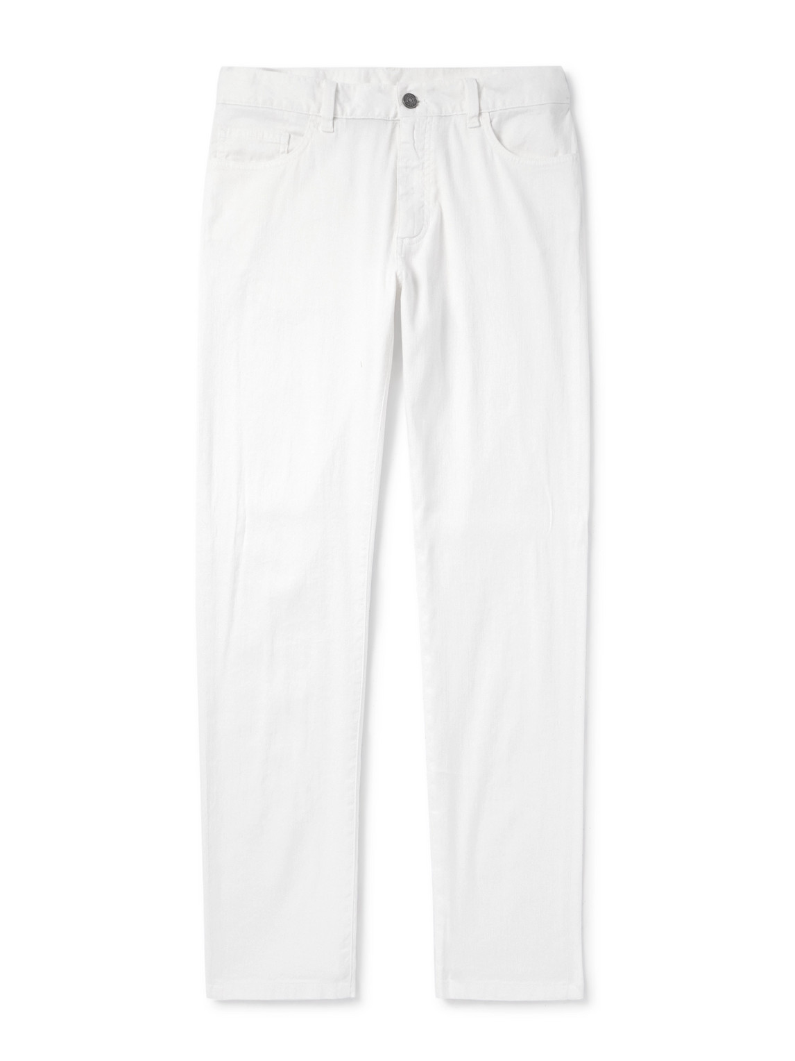 Zegna Roccia Slim-fit Straight-leg Garment-dyed Linen-blend Trousers In White