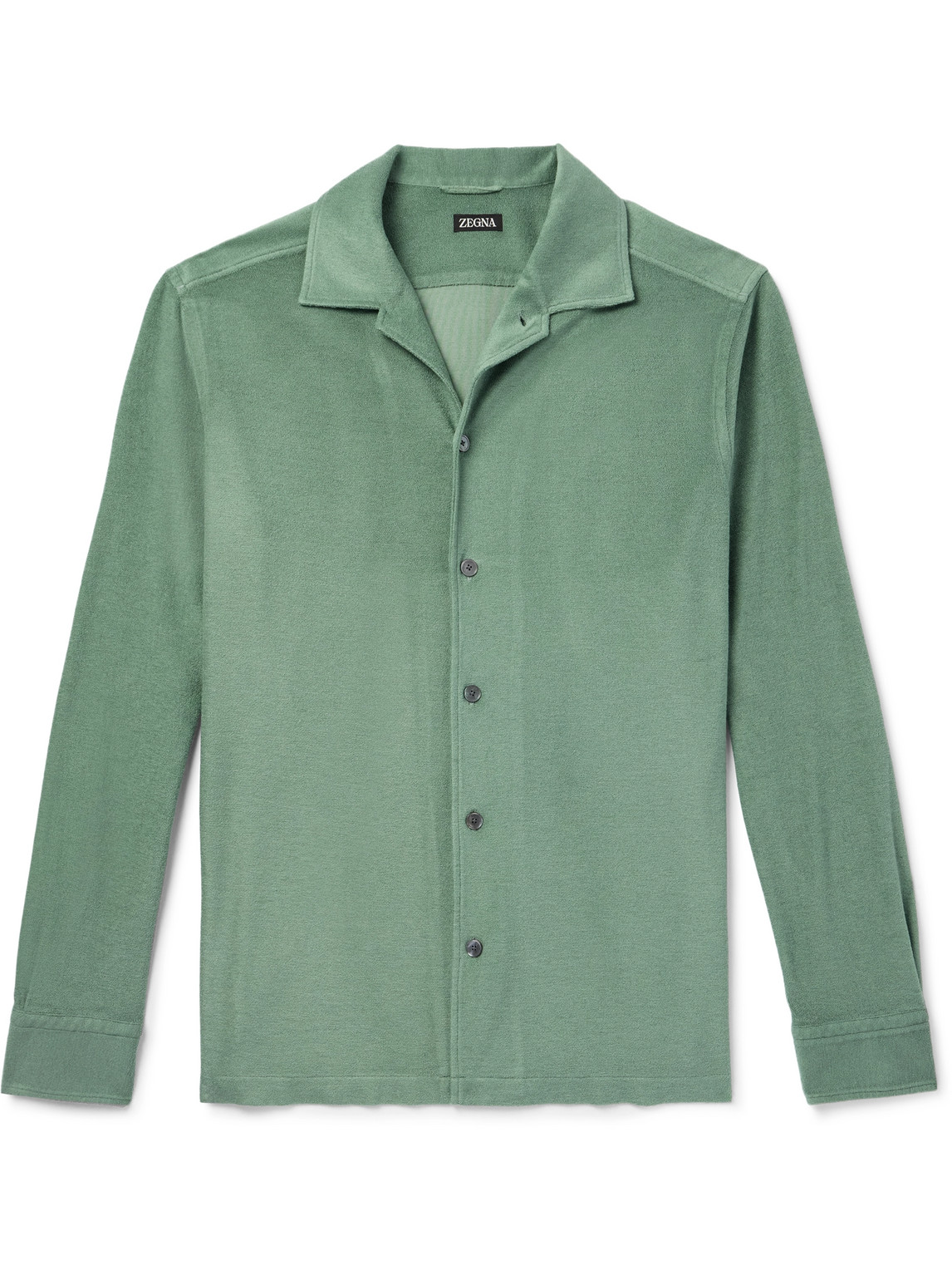 Zegna Camp-collar Cotton And Silk-blend Terry Shirt In Green
