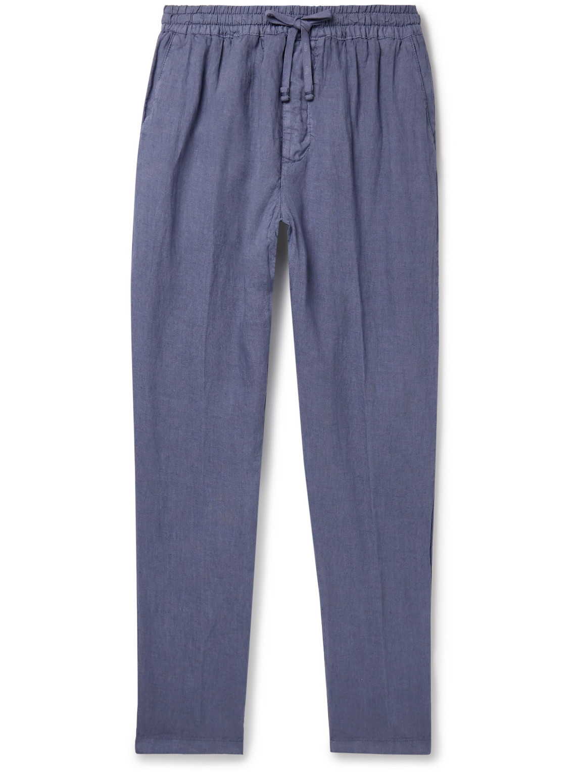 Altea Tapered Linen Drawstring Trousers In Blue