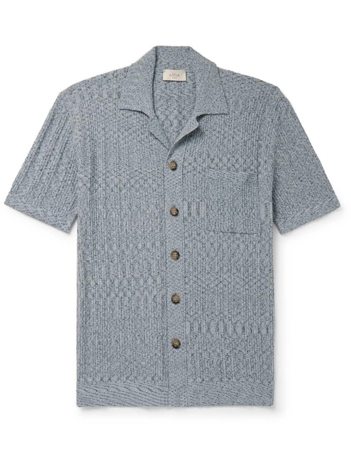 Altea Slim-fit Camp-collar Ribbed Cotton-blend Terry Shirt In Blue