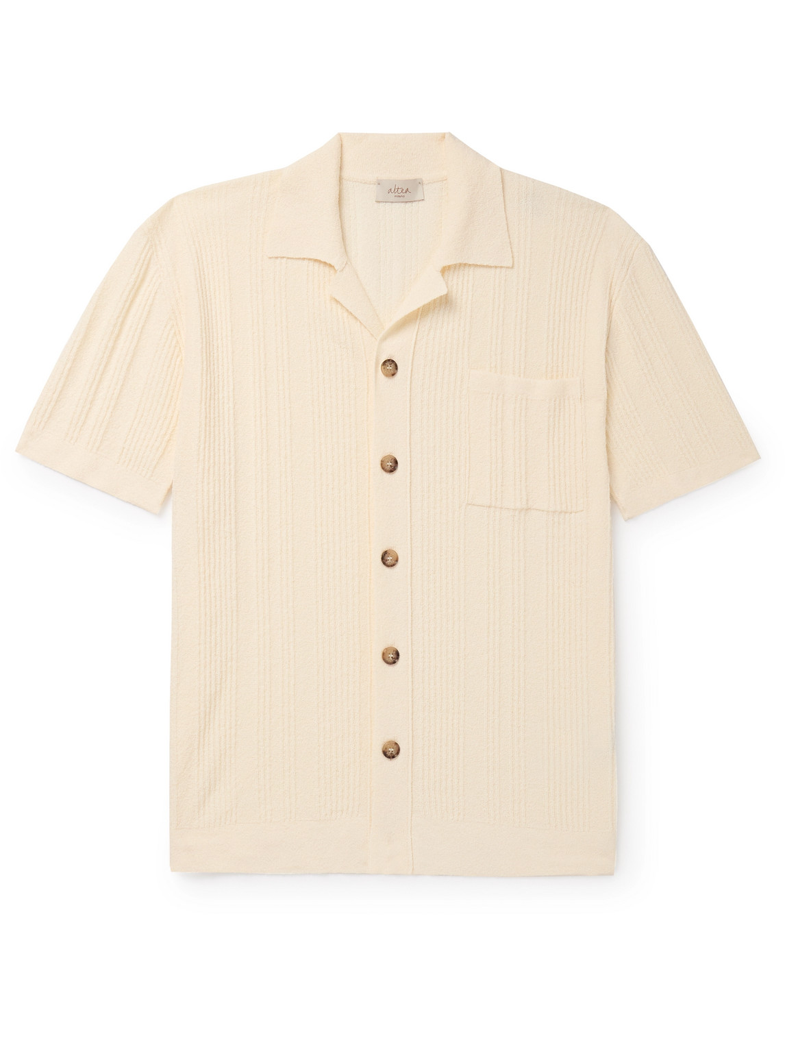Altea Slim-fit Camp-collar Ribbed Cotton-blend Terry Shirt In Neutrals