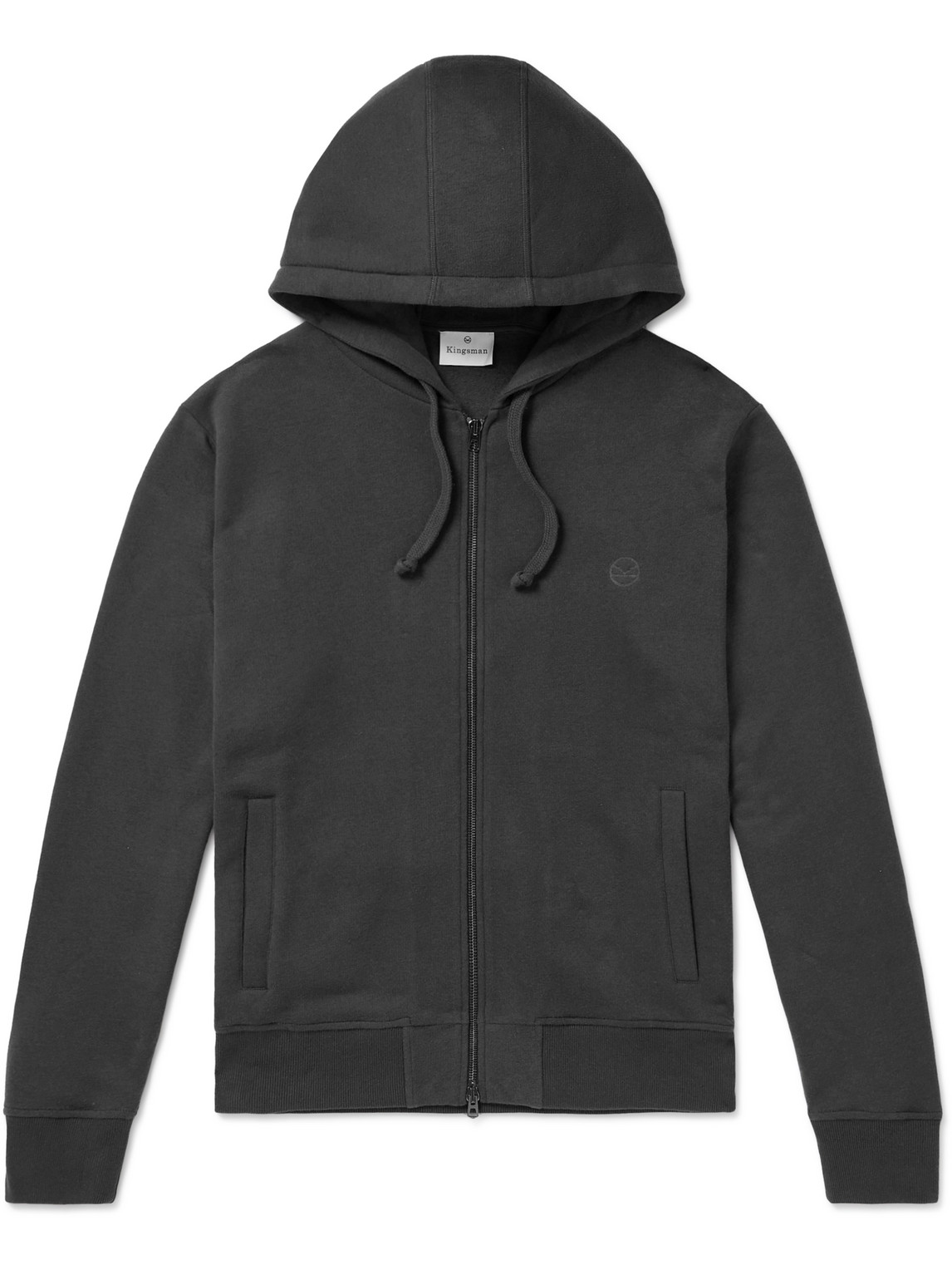 KINGSMAN LOGO-EMBROIDERED COTTON AND CASHMERE-BLEND JERSEY ZIP-UP HOODIE
