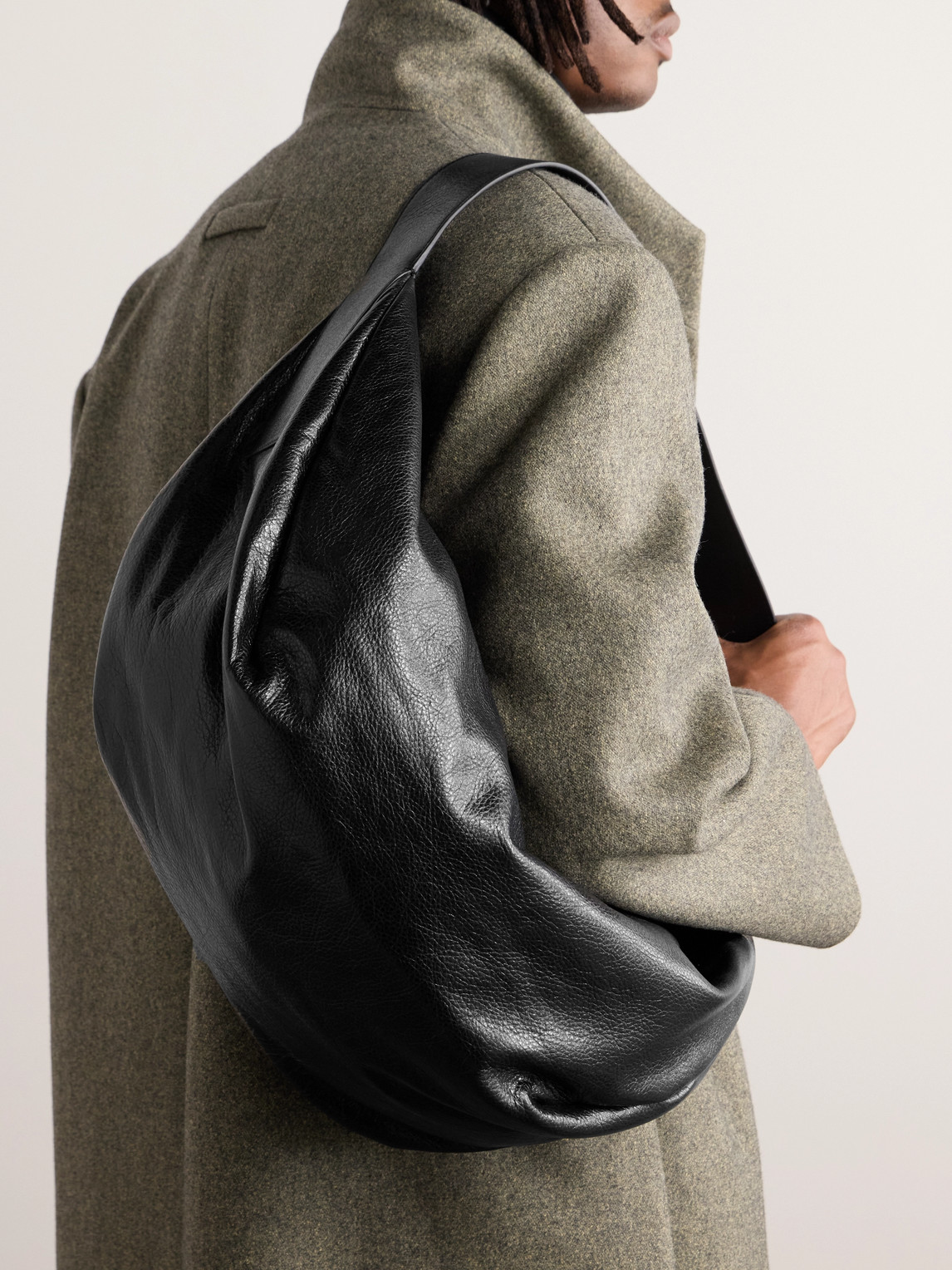 Shop Fear Of God Moto Full-grain Leather Messenger Bag In Black