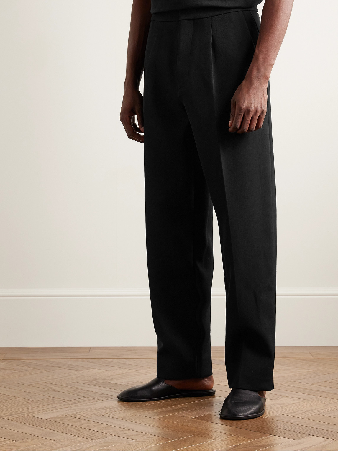 Shop Fear Of God Straight-leg Pleated Wool And Cotton-blend Twill Trousers In Black