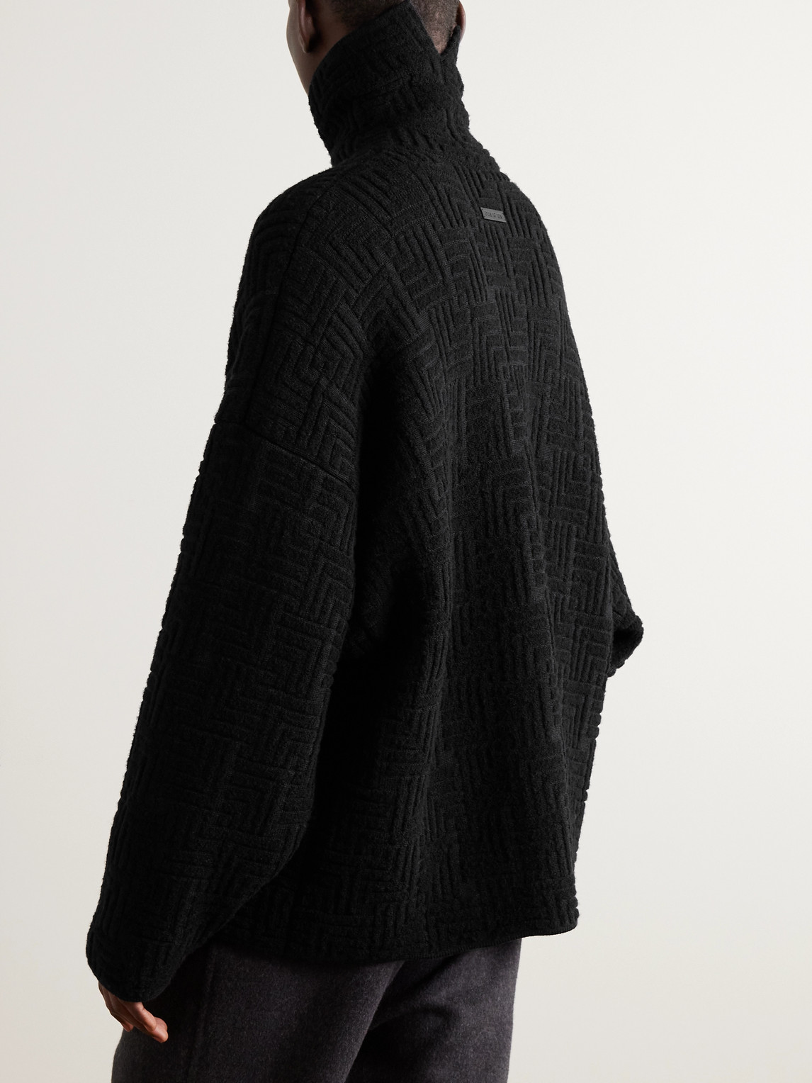 Shop Fear Of God Oversized Jacquard-knit Virgin Wool-blend Rollneck Sweater In Black