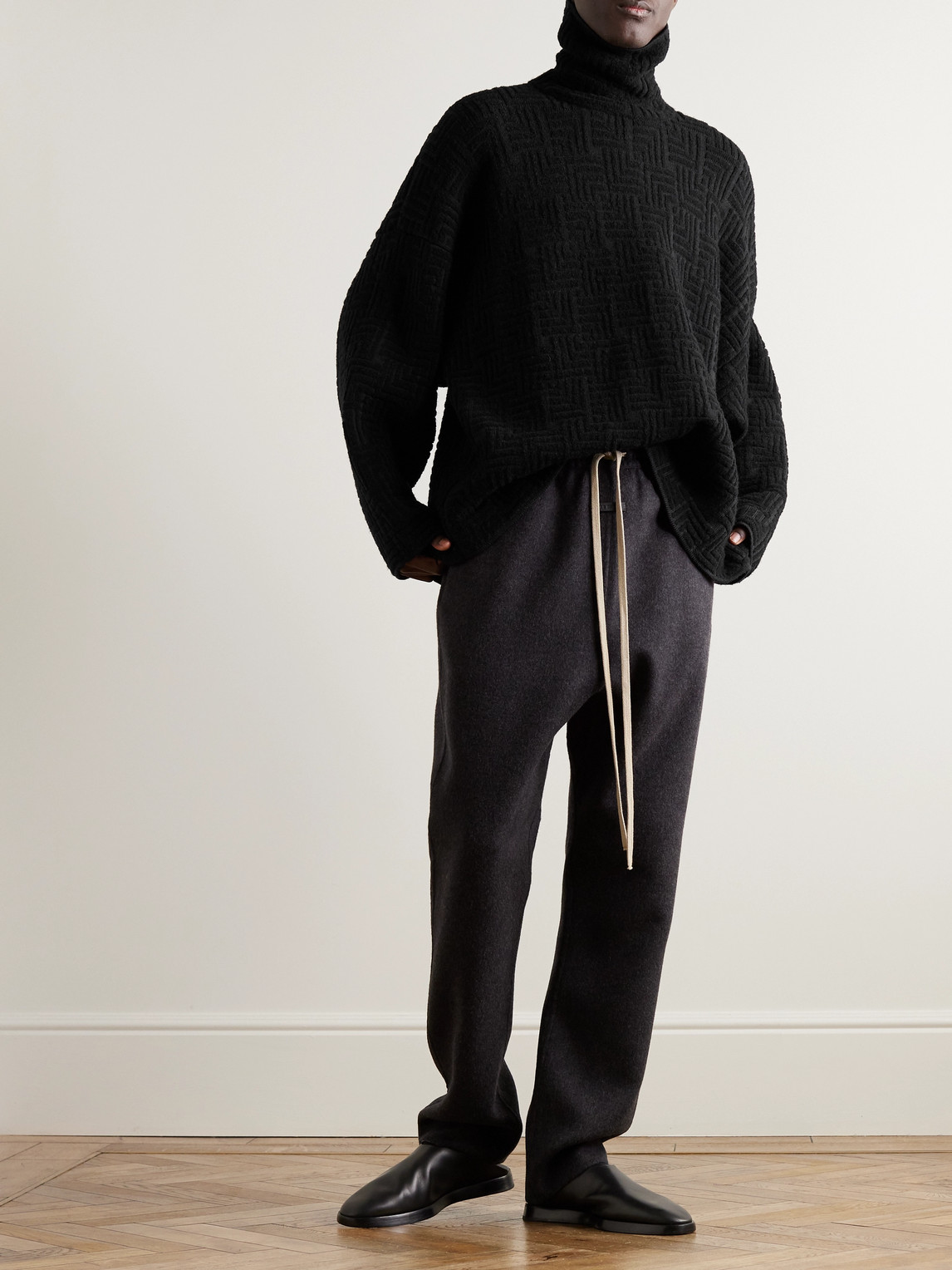 Shop Fear Of God Oversized Jacquard-knit Virgin Wool-blend Rollneck Sweater In Black