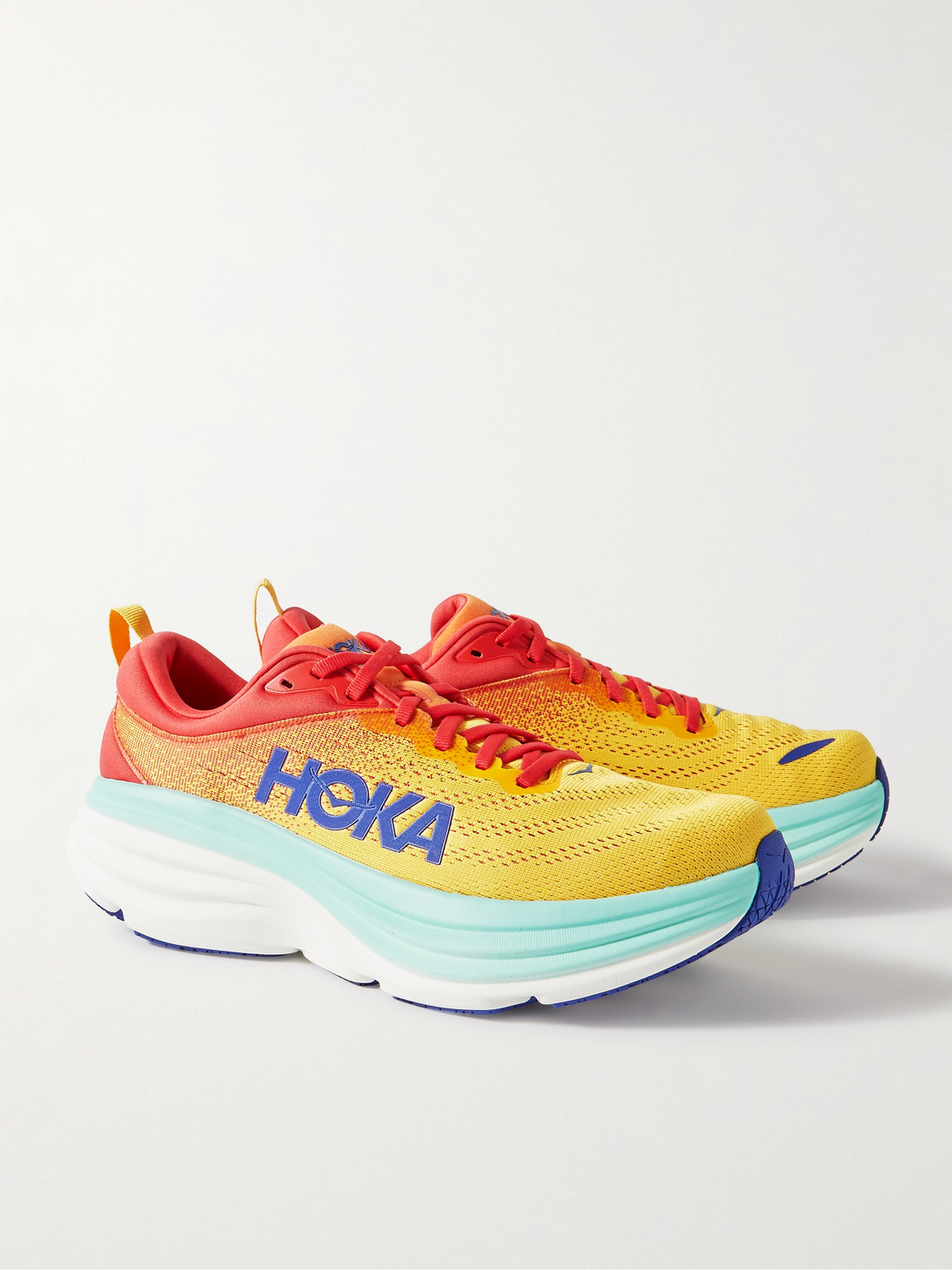 Shop Hoka One One Bondi 8 Rubber-trimmed Mesh Running Sneakers In Red