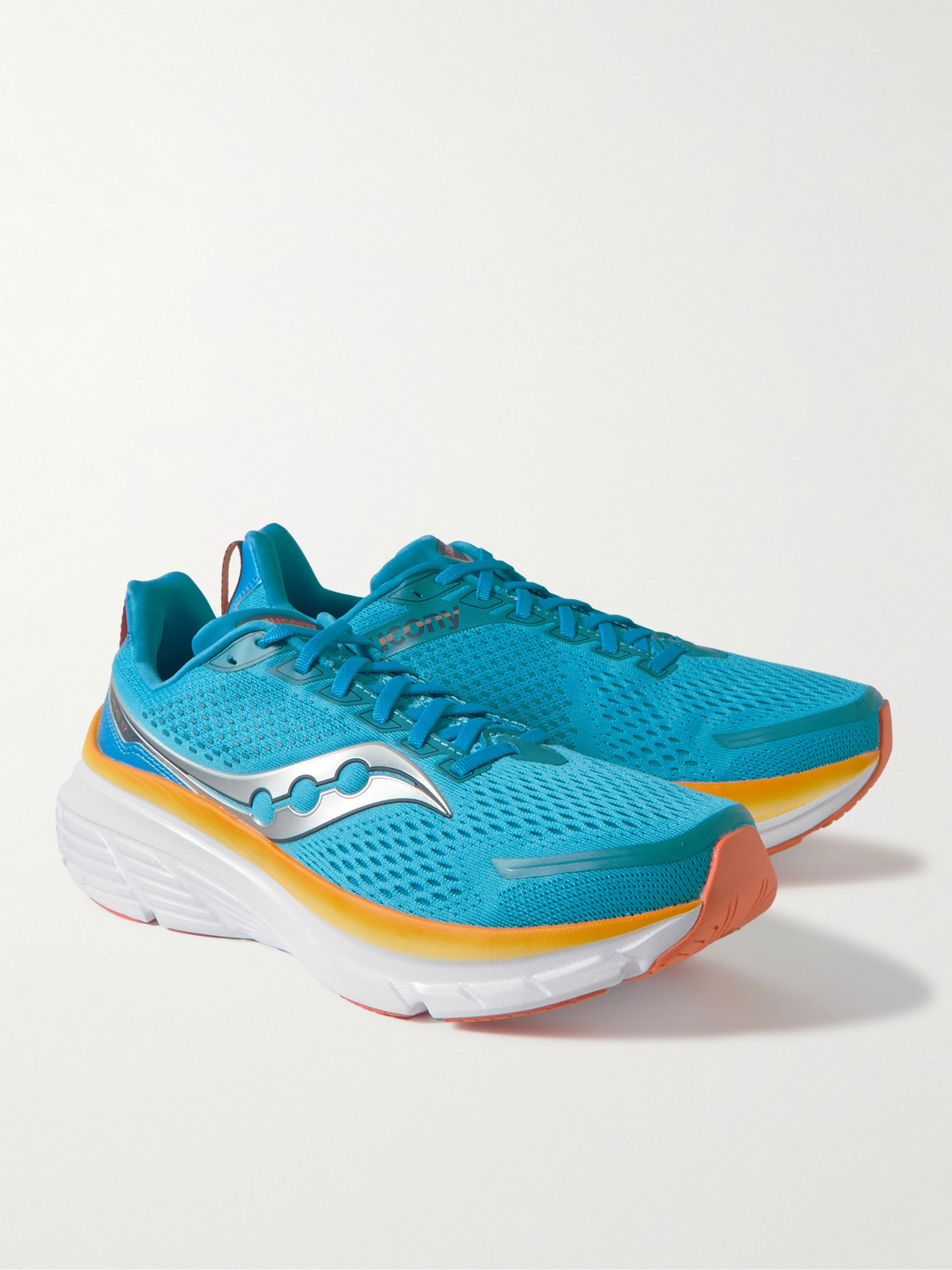Shop Saucony Guide 17 Metallic Rubber-trimmed Mesh Running Sneakers In Blue