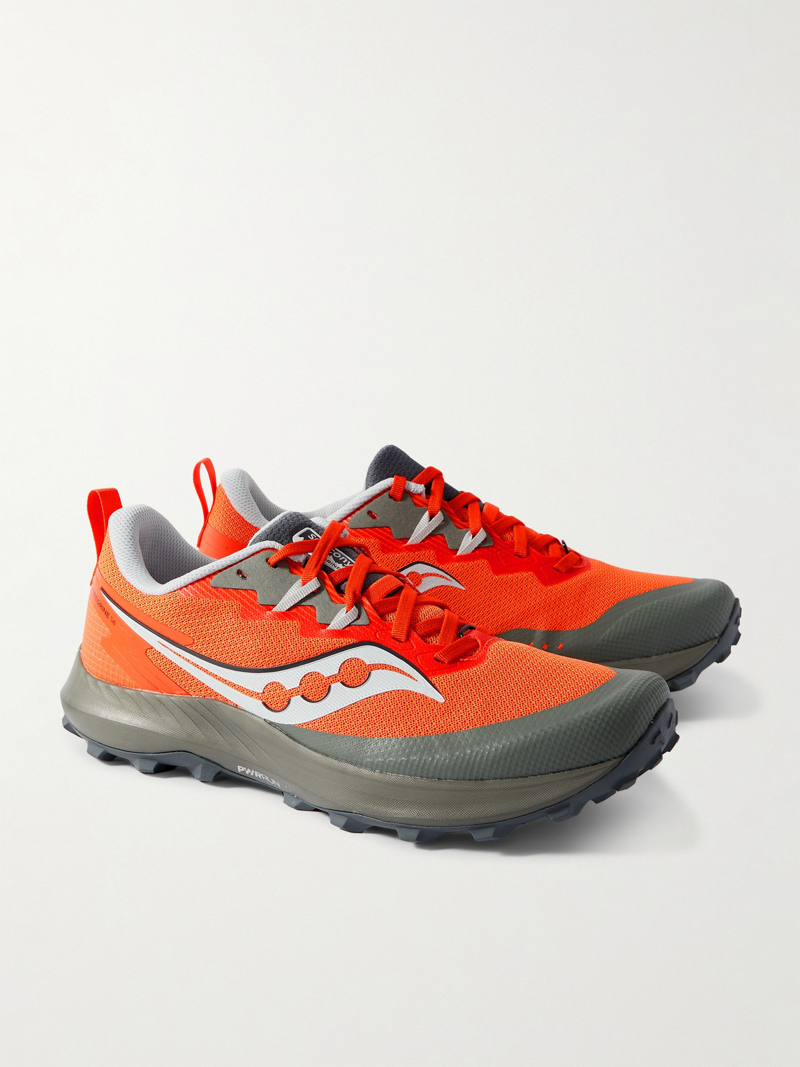 Shop Saucony Peregrine 14 Rubber-trimmed Mesh Trail Sneakers In Orange