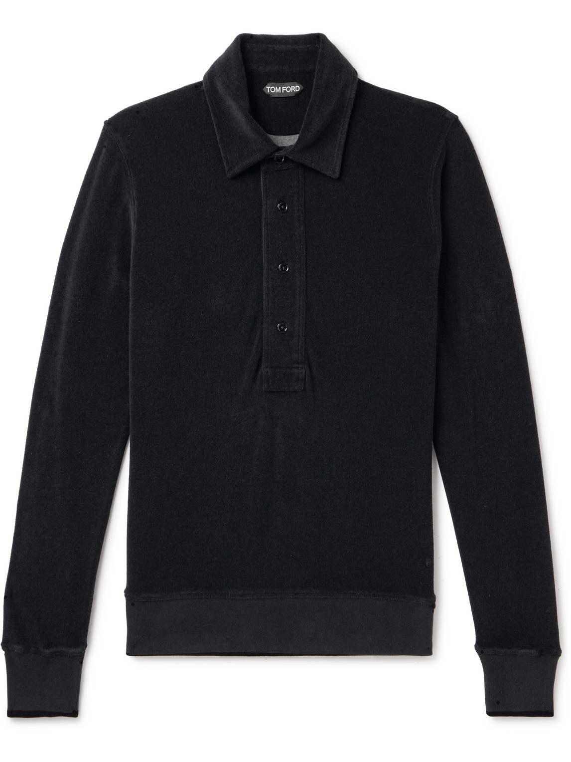 Tom Ford Slim-fit Cotton-blend Terry Polo Shirt In Black