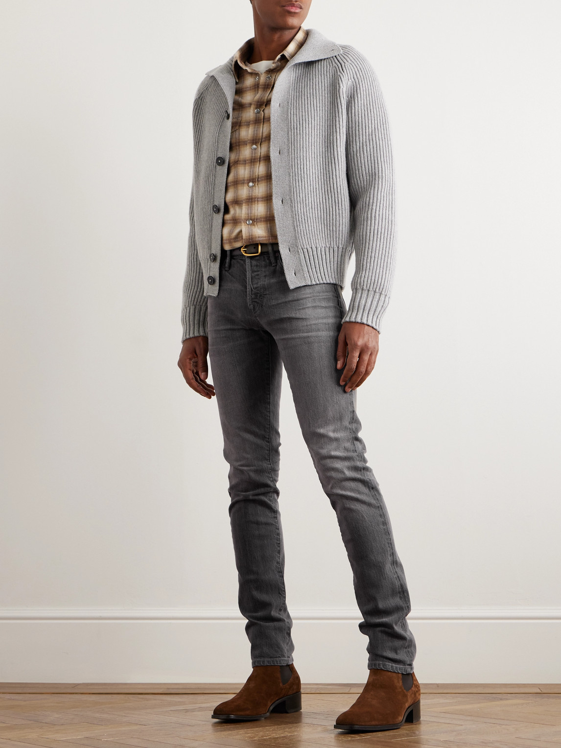 Shop Tom Ford Slim-fit Selvedge Jeans In Gray