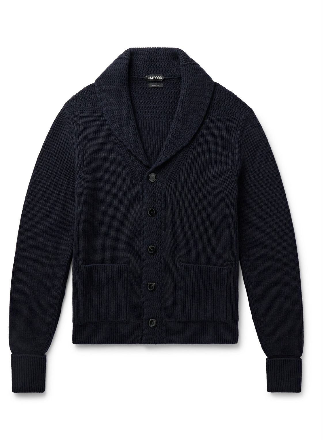 Tom Ford Slim-fit Shawl-collar Ribbed Cashmere Cardigan In Blue