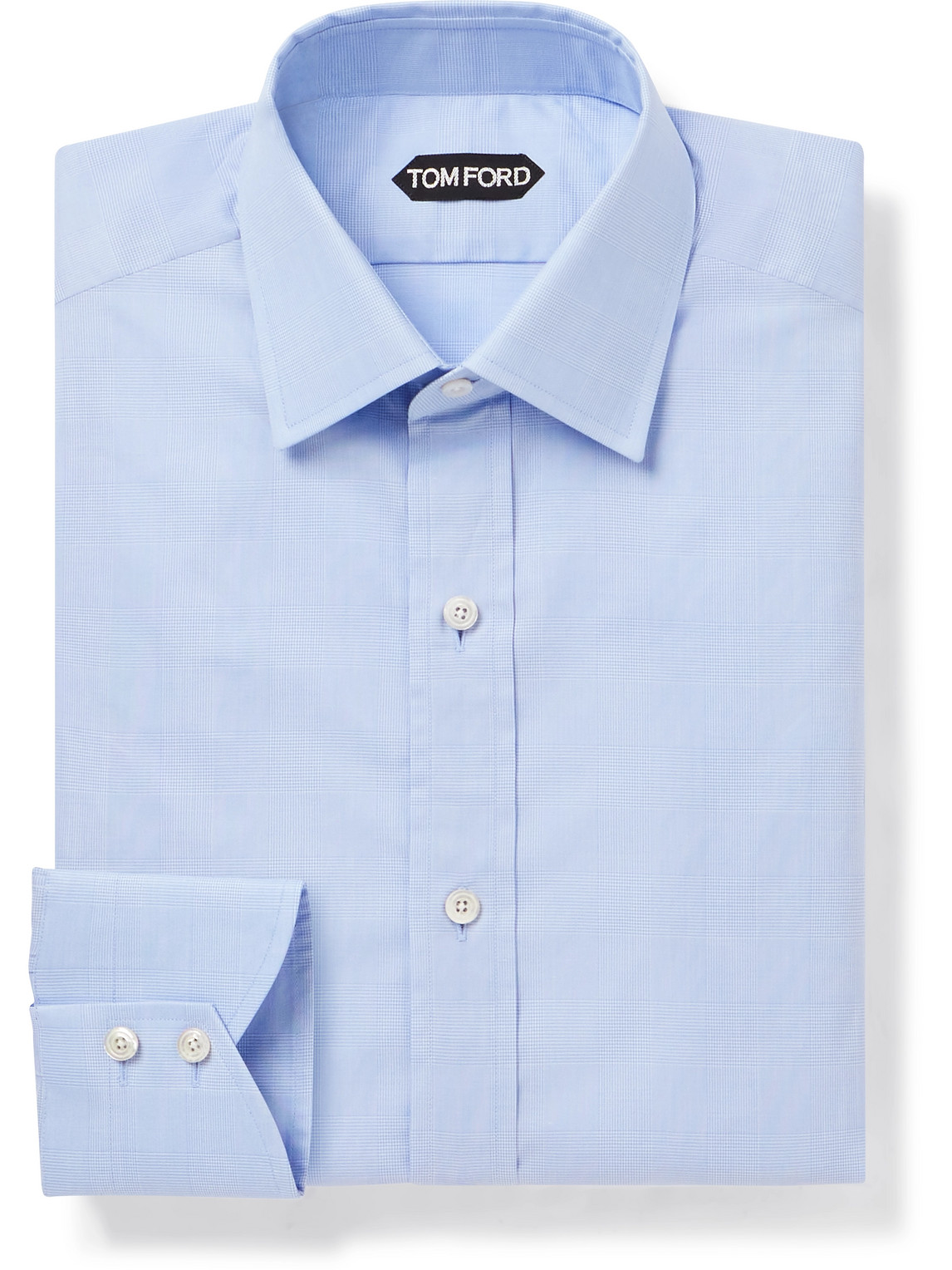 Tom Ford Slim-fit Cutaway-collar Prince Of Wales Checked Cotton-poplin Shirt In Blue