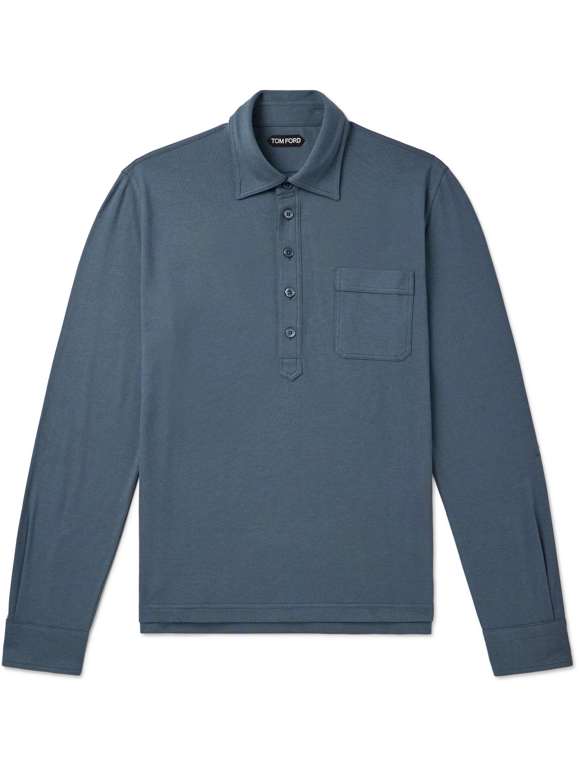 Tom Ford Cotton And Silk-blend Piqué Polo Shirt In Blue