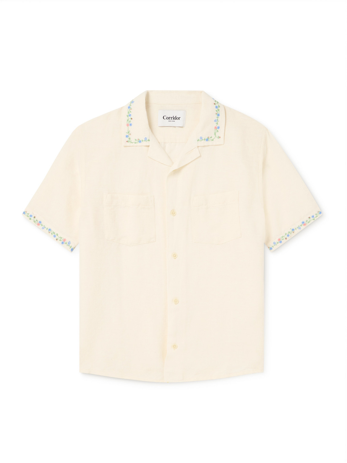 Corridor Hamsa Camp-collar Embroidered Cotton Shirt In White