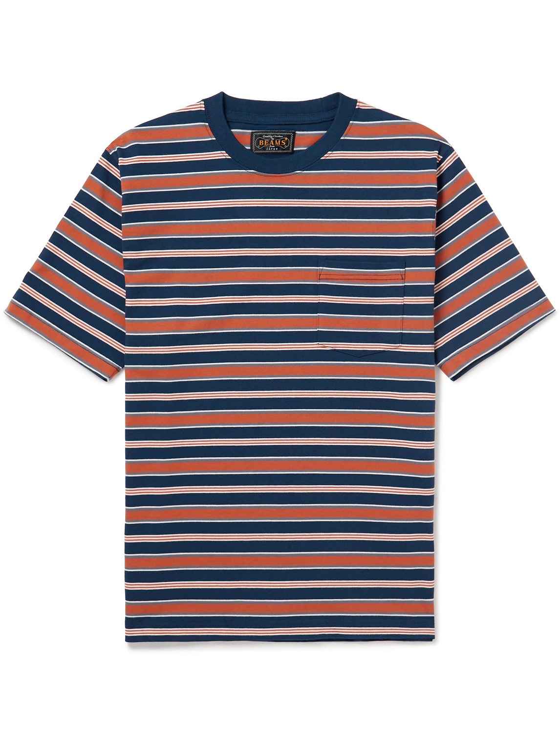 Beams Striped Cotton-jersey T-shirt In Blue